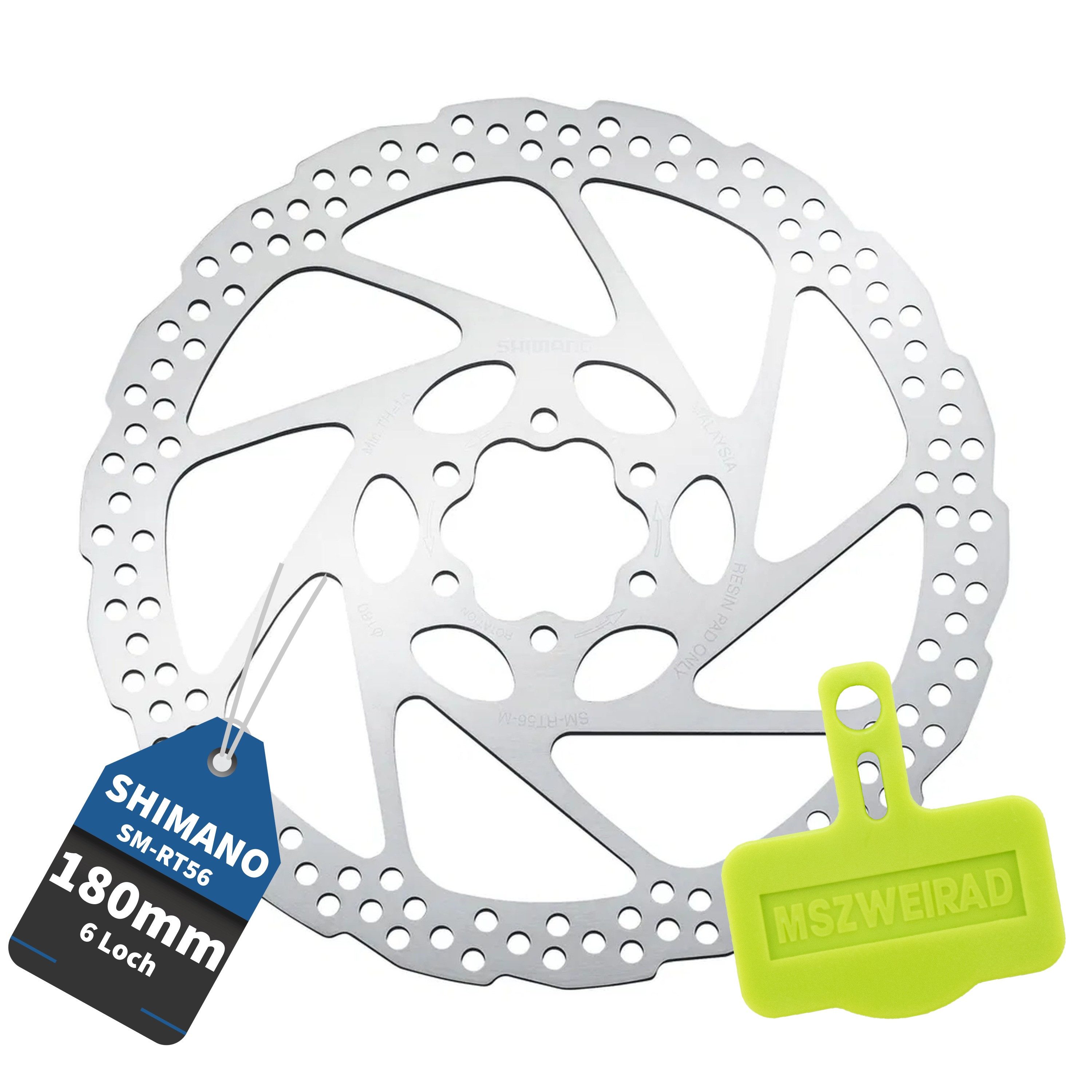 MSZweirad Bremsscheibe Shimano Bremsscheibe SM-RT56 6 Loch 180 mm + MSZweirad Bleedblock