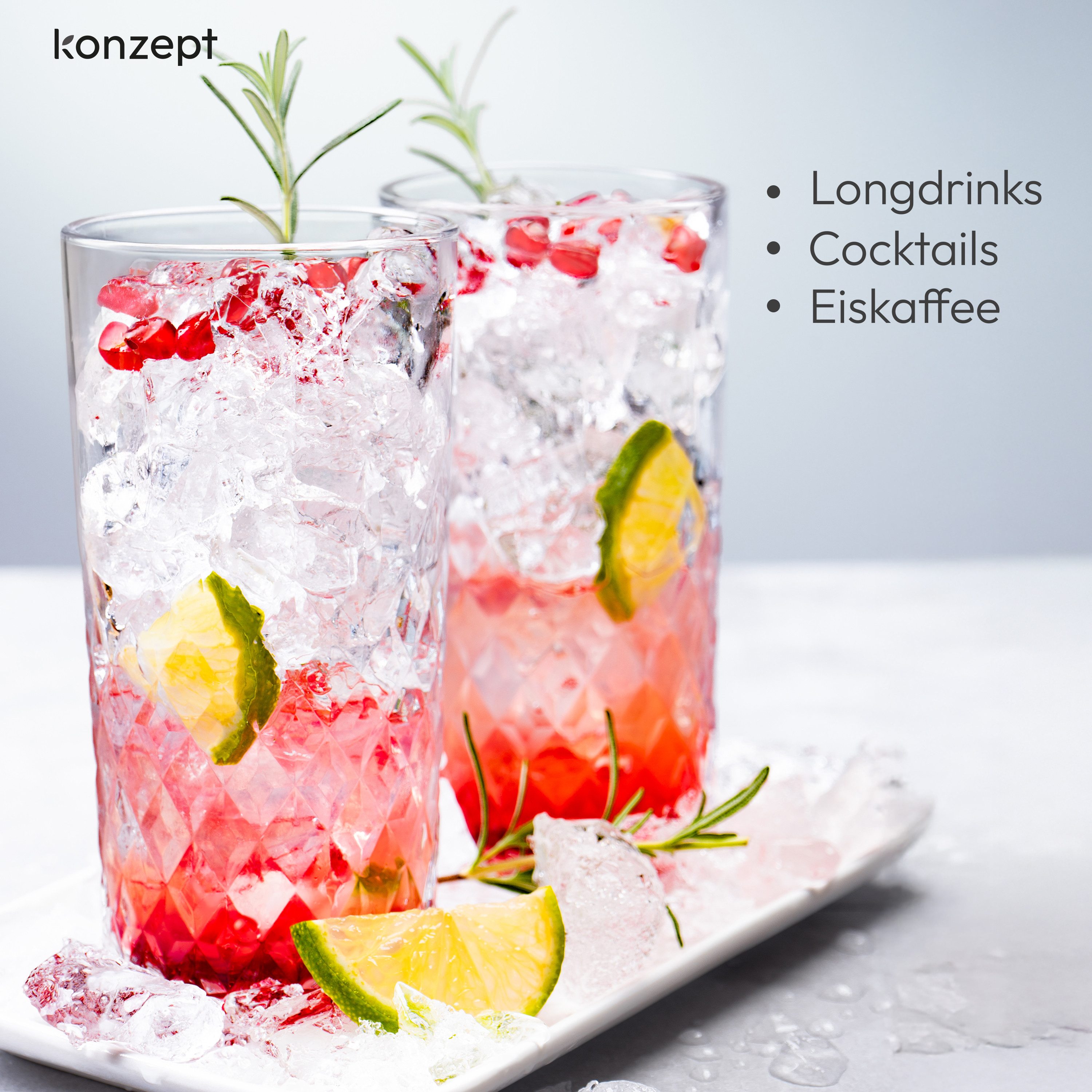 KONZEPT Gläser-Set Trinkgläser Set Wassergläser 6/12er Set für Cocktails, Softdrinks, 6-tlg., Glas-Set, 300 ml