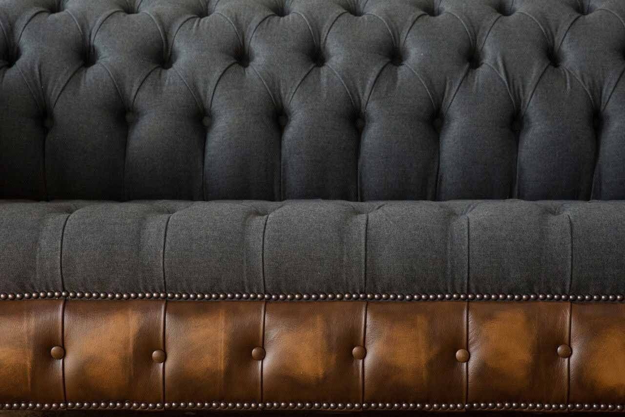 JVmoebel Stoff Chesterfield Sofa Textil in Möbel Designer Europe Grauer Neu, Made Dreisitzer