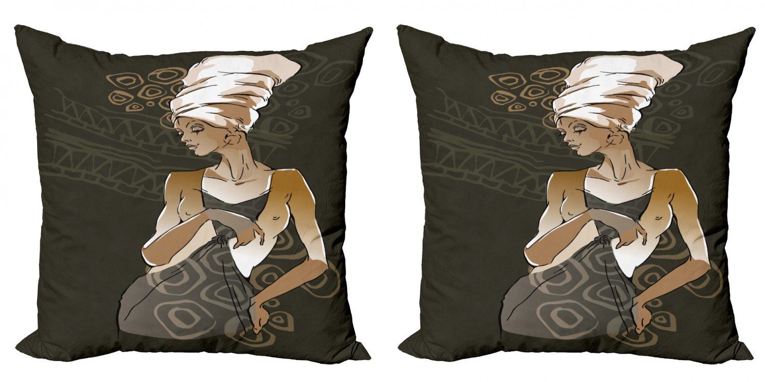 Kissenbezüge Modern Accent Doppelseitiger Digitaldruck, Abakuhaus (2 Stück), afrikanische Frau Doodles