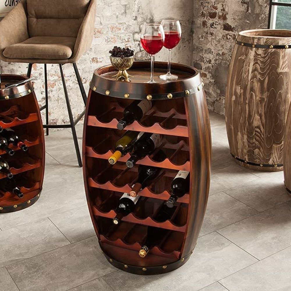 Weinregal Originelles Flaschenregal BOTELLA 80cm braun Weinfass Pinienholz