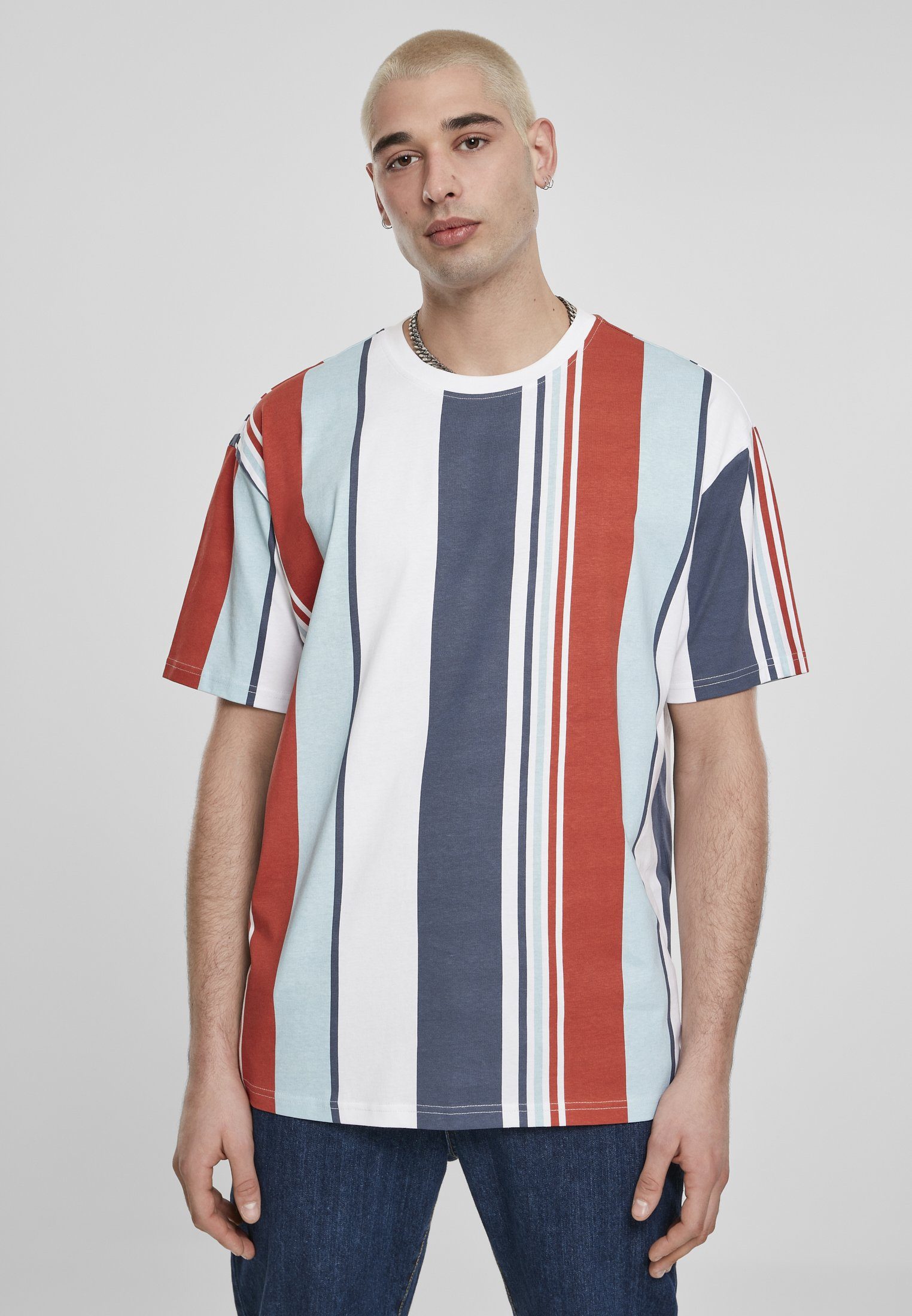 URBAN CLASSICS T-Shirt T-Shirt Heavy Oversized Big AOP Stripe Tee (1-tlg) burnedred