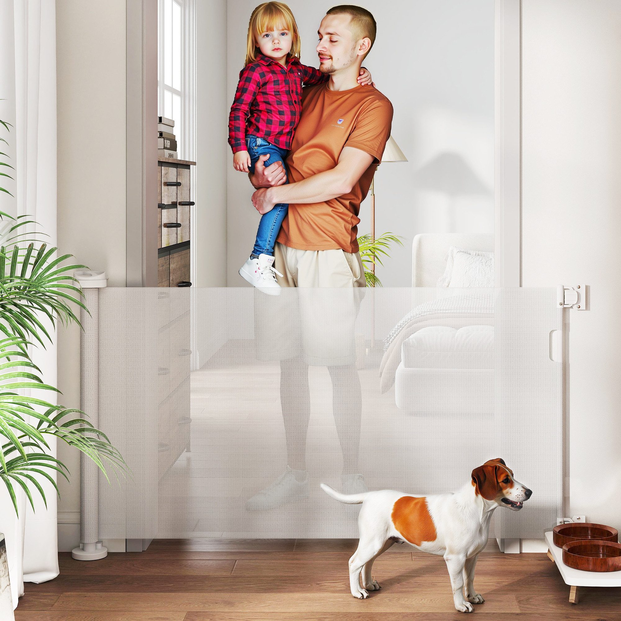 PawHut Hundegitter Türschutzgitter Treppenschutzrollo 0-136cm 87 cm Hoch (Treppenschutzgitter, 1 St., Einziehbares Sicherheitsgitter), für Haustiere, Geeignet für Treppen, Türen, Innen & Außen