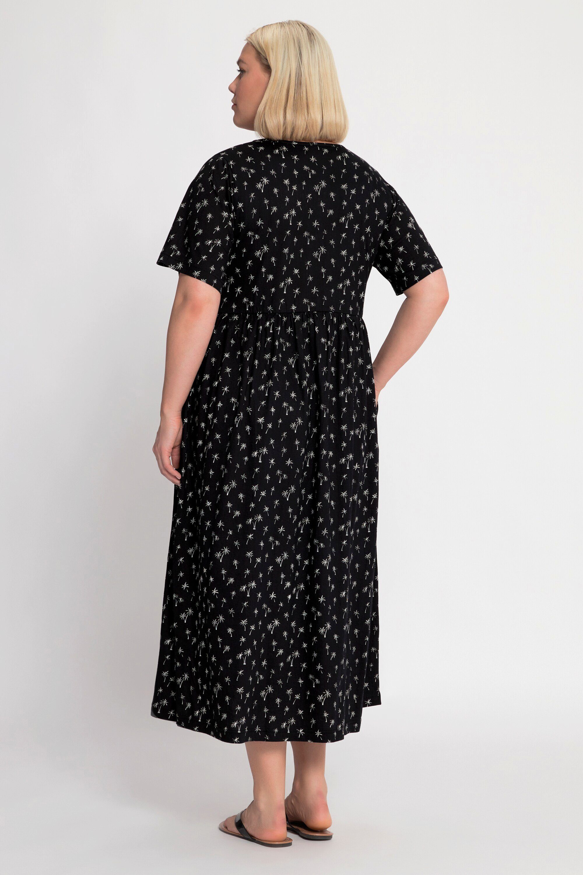Empirenaht multicolor schwarz Popken Ulla Halbarm Jerseykleid Sommerkleid V-Ausschnitt
