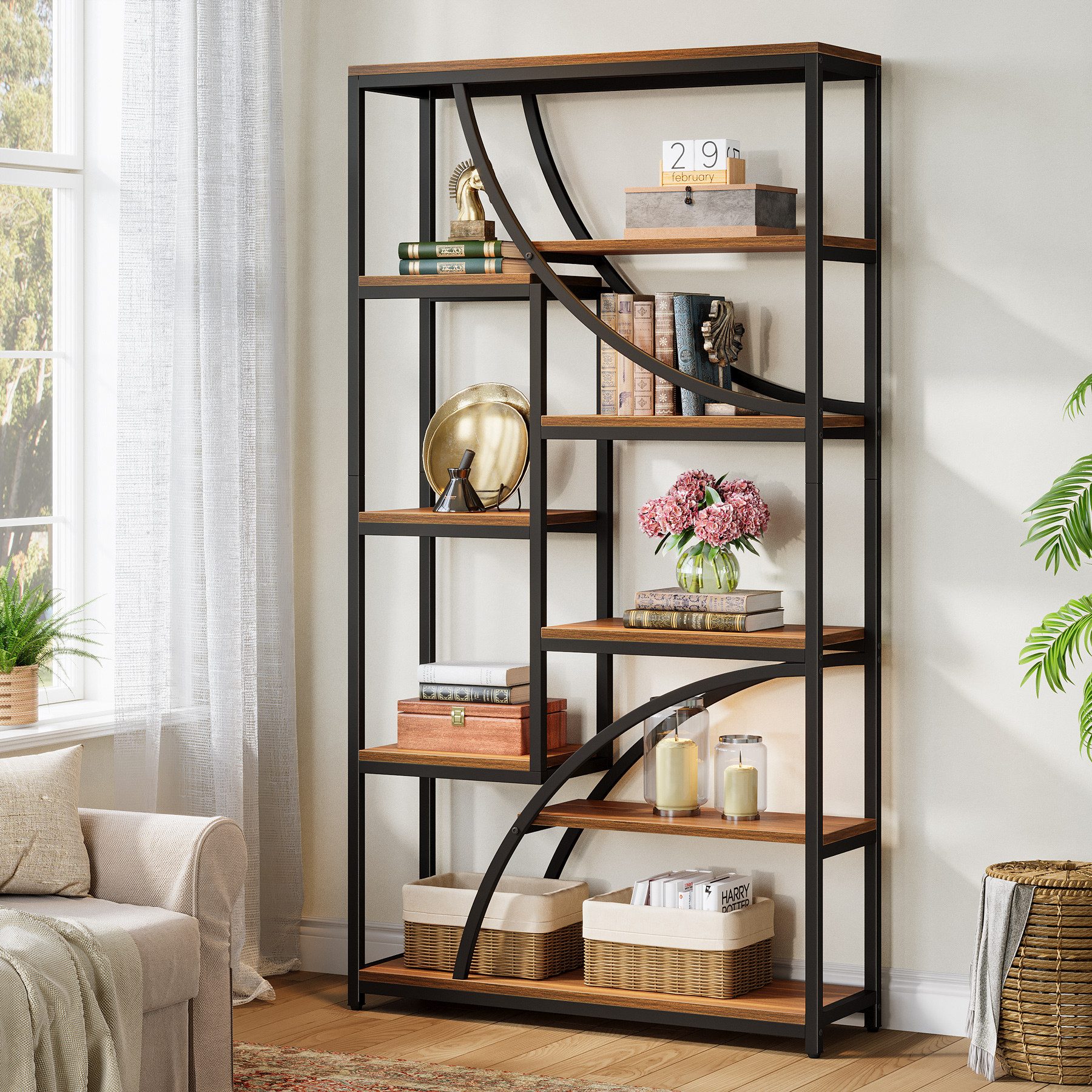 Tribesigns Bücherregal 180 cm Regal,9 Ebenen, Geometrischer Bücherschrank mit Offenen Fächern