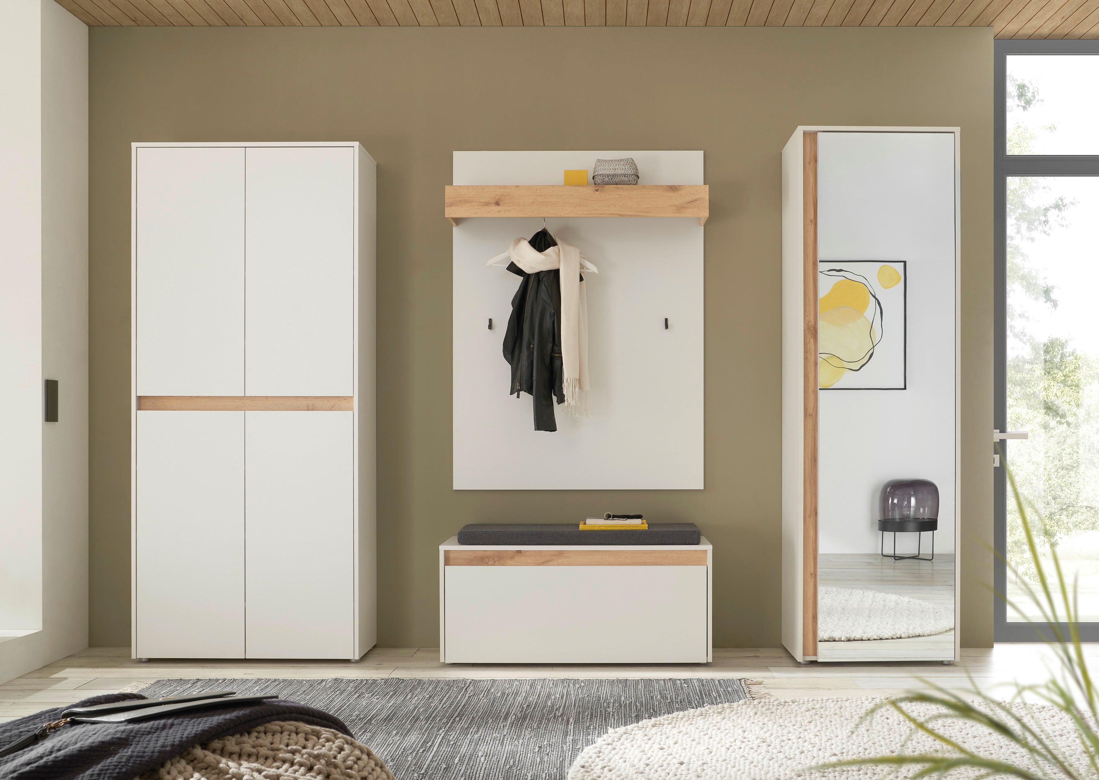 Home affaire Garderoben-Set City/Giron, moderne Garderobe, viel Stauraum, ca. 40 Schuhe, (Set, 4-St), enthält Schrank mit Spiegel, Schuhschrank, Paneel &Bank in – Bild 5 von 5