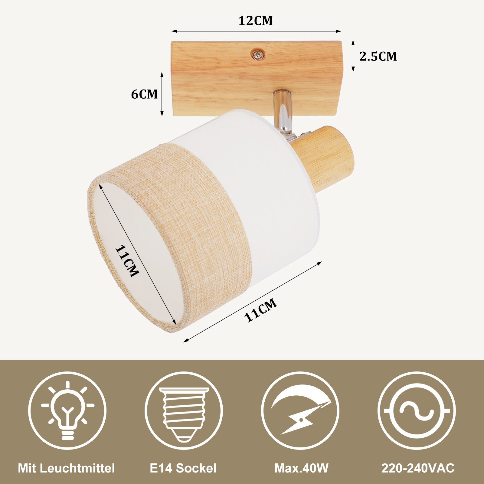 Nettlife Deckenstrahler Wohnzimmer Holz 1/2/3/4 Flammig E14 Vintage Deckenleuchte Deckenspot, LED wechselbar, perfekt für Flur, Wohnzimmer, Schlafzimmer, Esszim – Bild 3 von 5