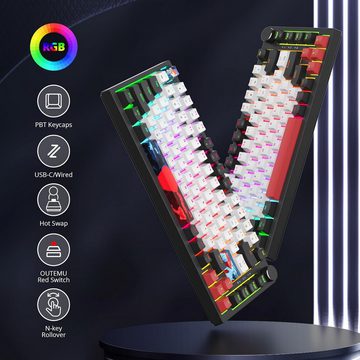 SOLIDEE RGB Hintergrundbeleuchtung Gaming-Tastatur (Mechanische rote Schalter mit PC-Positionierungsplatte &N-Key Rollover)