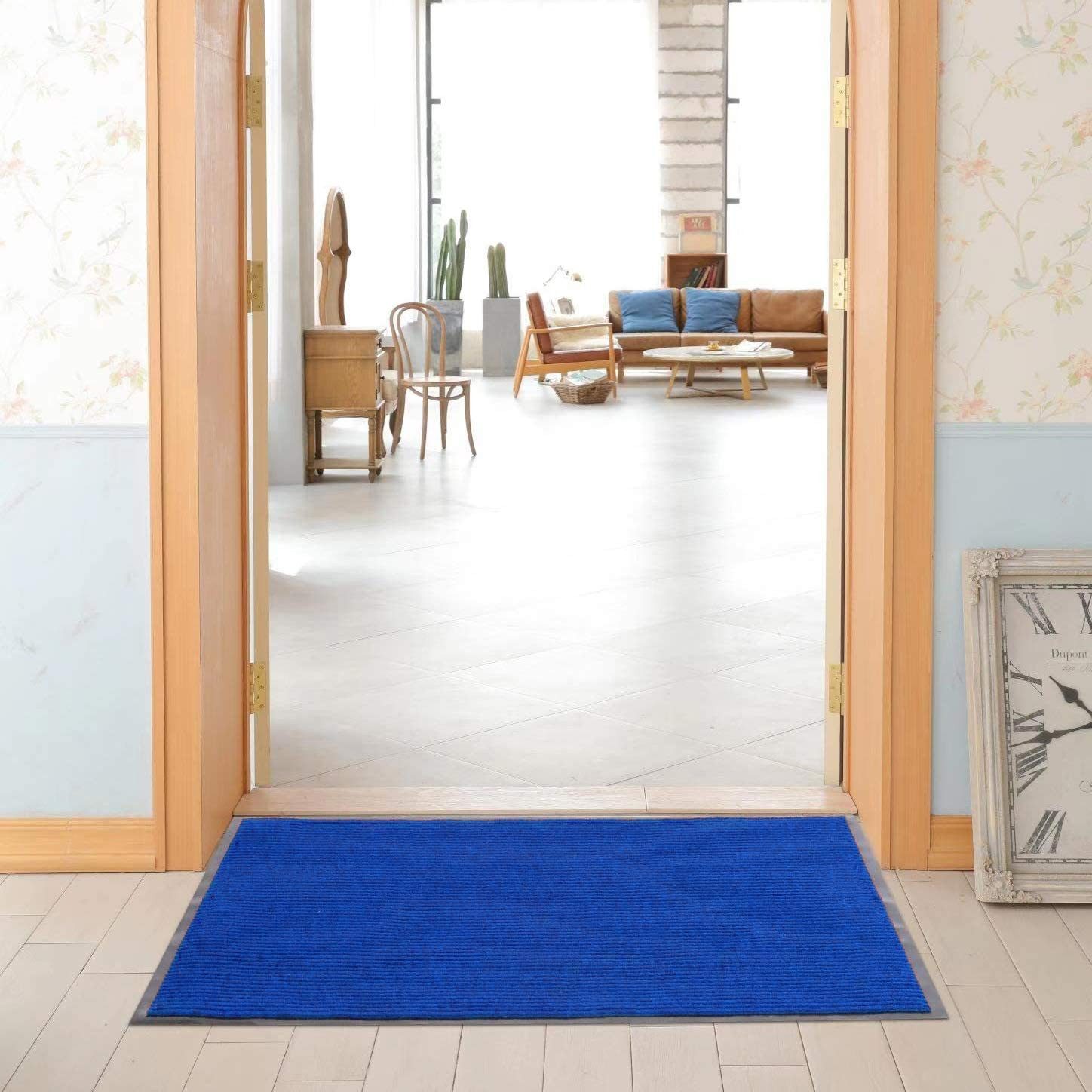 Praknu Teppich Schmutzfangmatte 90 x 120 cm Blau, rechteckig, Höhe: 7 mm, Waschbar - Robust - Rutchfeste Fußmatte für Innen- und Außenbereich