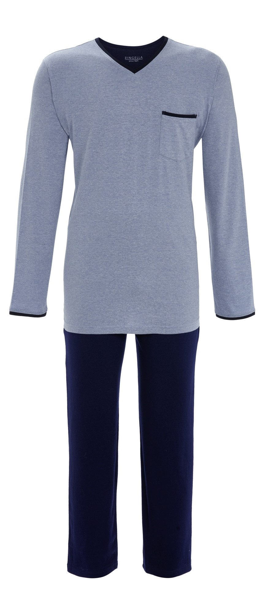Ringella Pyjama mit V-Ausschnitt und Brusttasche