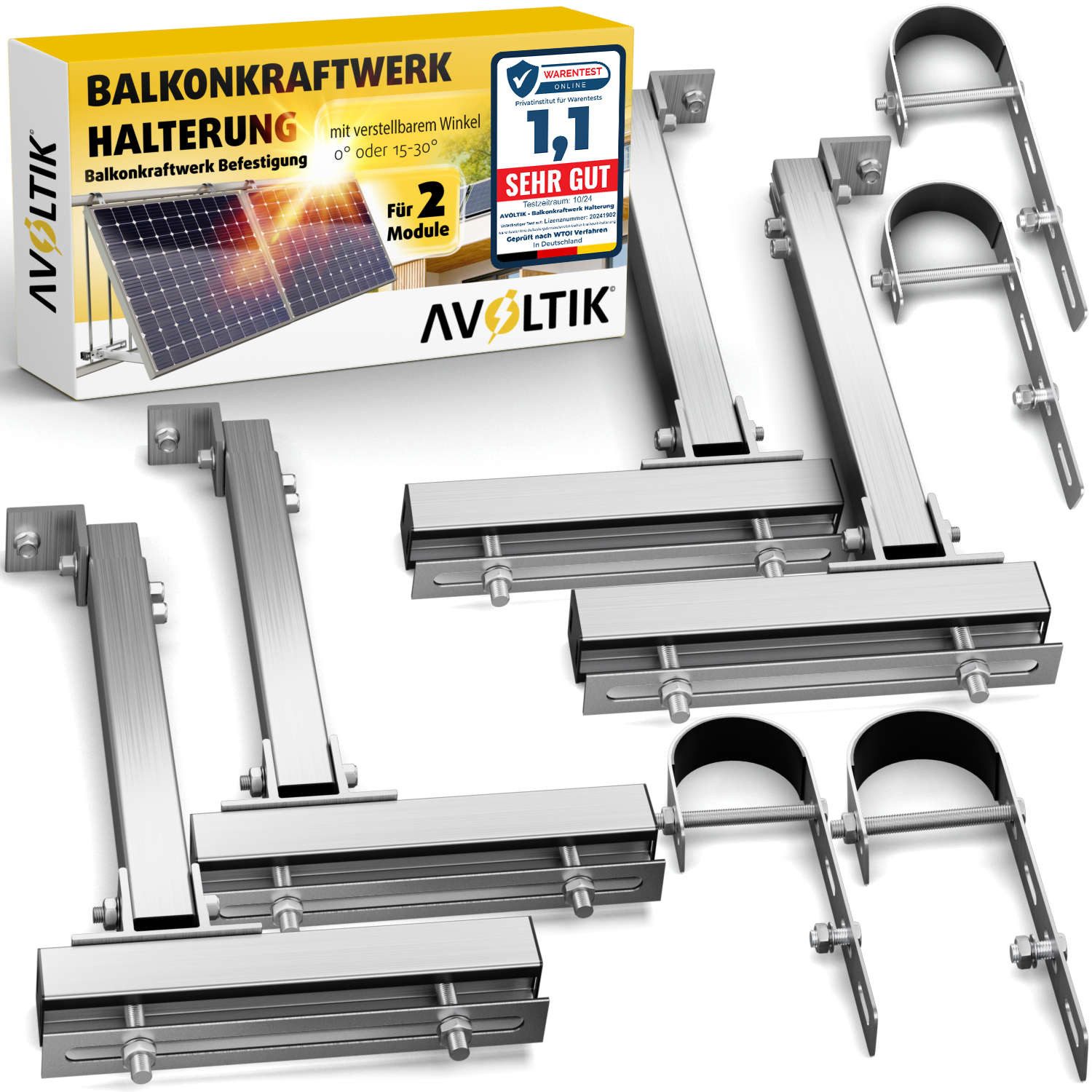 avoltik Solarmodul-Halterung Solarmodul Halterung Alu Aufständerung für Photovoltaik Winkel rund, (Balkonhalterung 1er oder 2er Set zur Auswahl, Balkonhalterung 1er oder 2er Set zur Auswahl, Farbe silber)