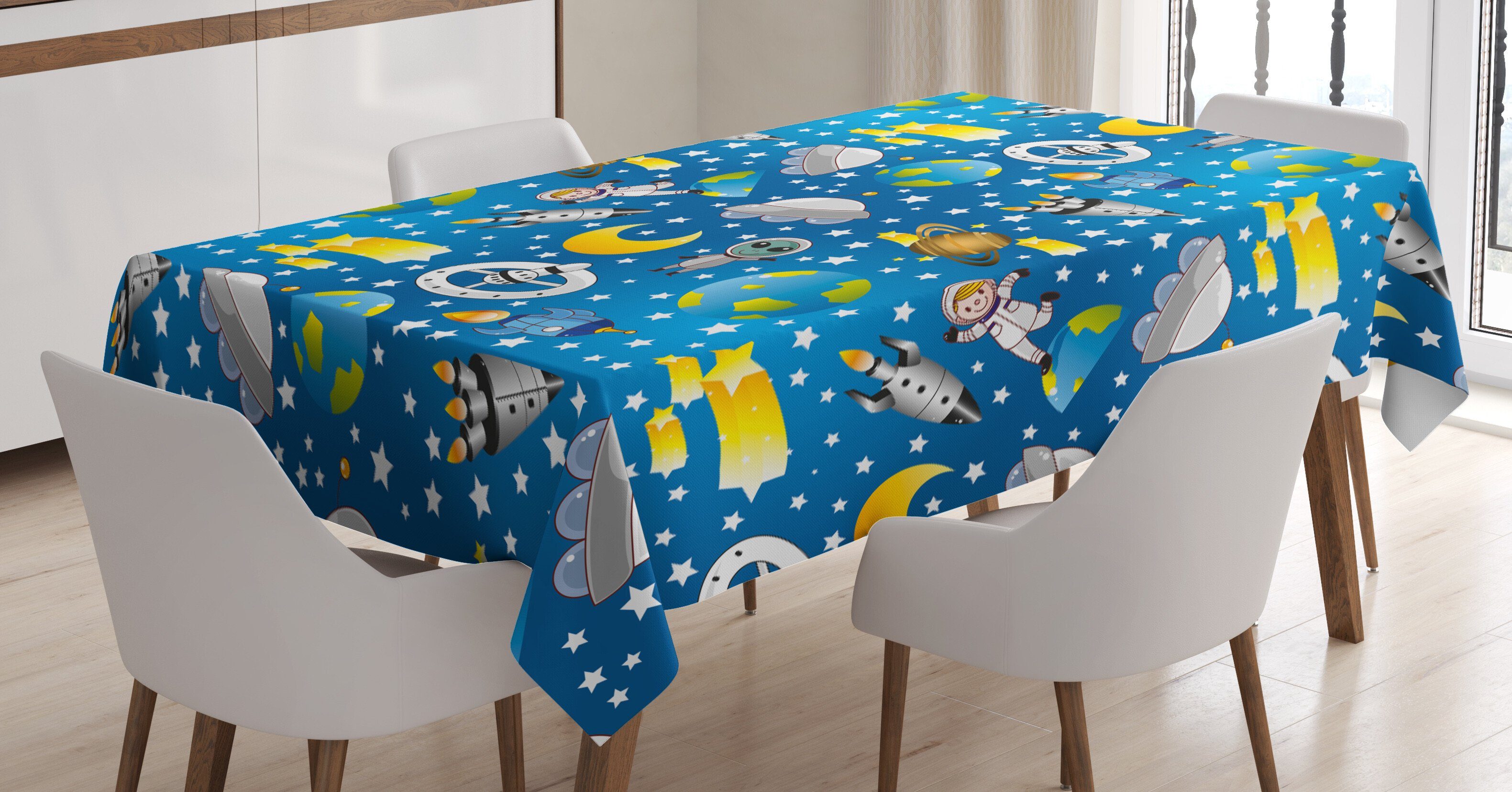 Abakuhaus Tischdecke Farbfest Waschbar Für den Außen Bereich geeignet Klare Farben, Platz Alien und Menschen Astronaut