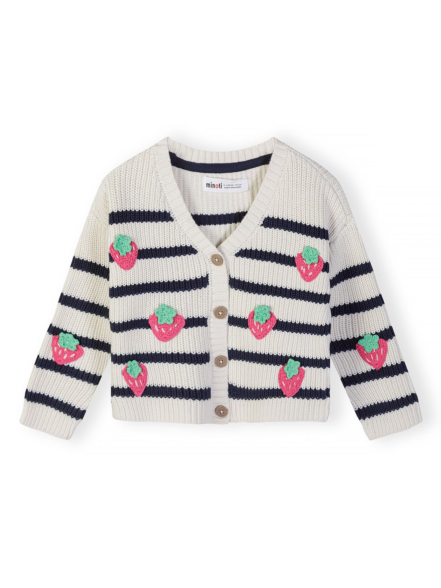 MINOTI Cardigan aus Baumwolle, für Mädchen Streifen und Erdbeeren
