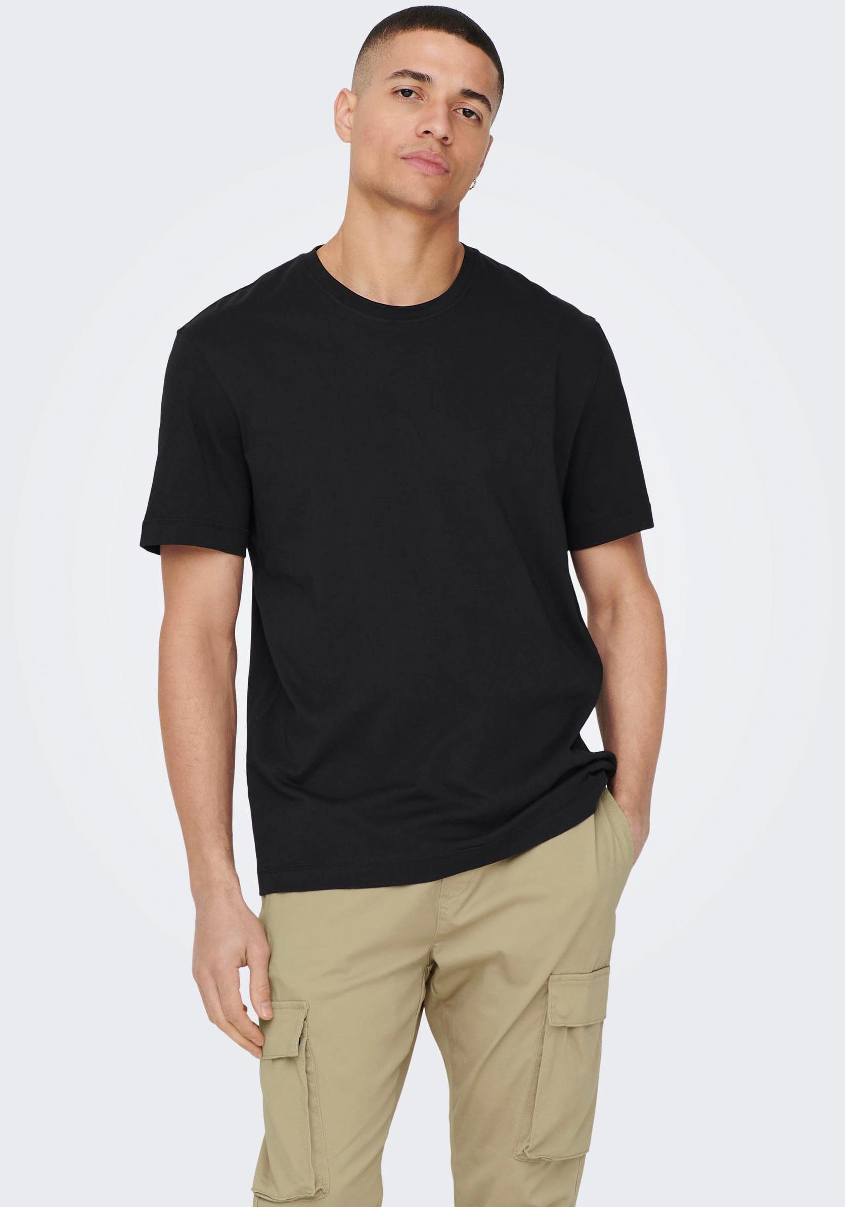 ONLY & SONS Rundhalsshirt ONSMAX LIFE SS STITCH TEE NOOS Black