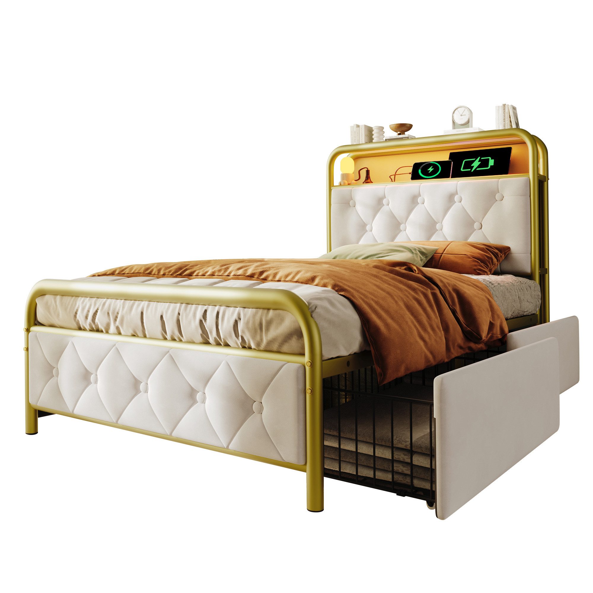 Flieks Metallbett, LED Polsterbett Einzelbett 90x200cm günstig online kaufen