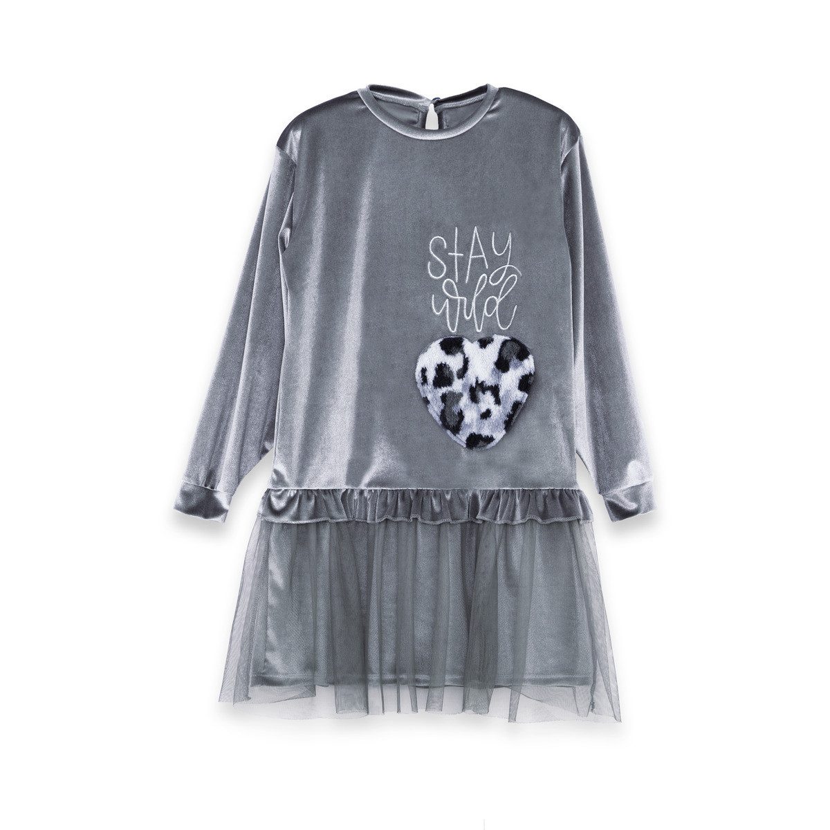 Denokids Midikleid Leopard Velvet Tulle Mädchen (1-tlg) Bekleidung, Outfit, Dress, Robe, Midikleid
