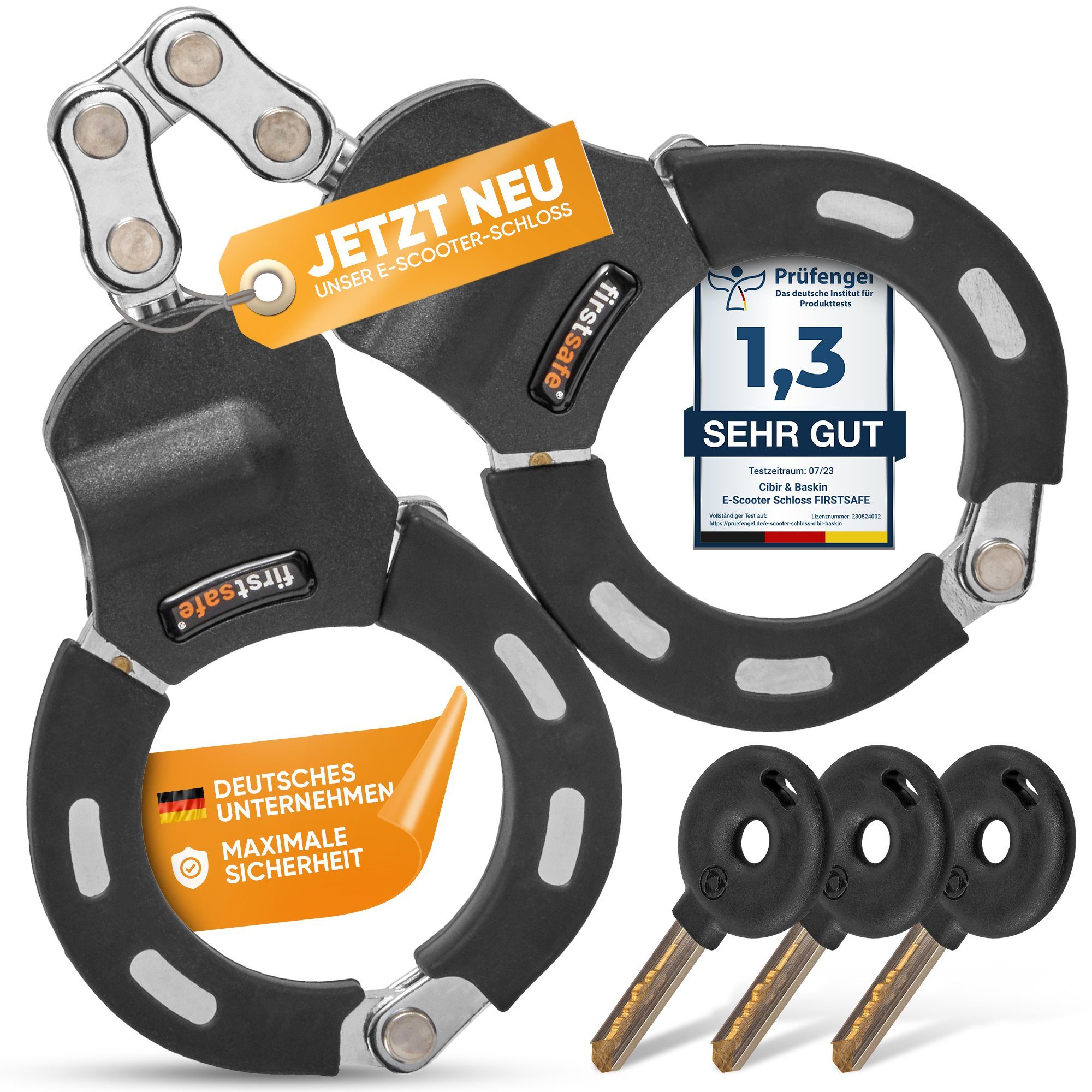 firstsafe Kettenschloss Handschellenschloss für E Scooter Schloss