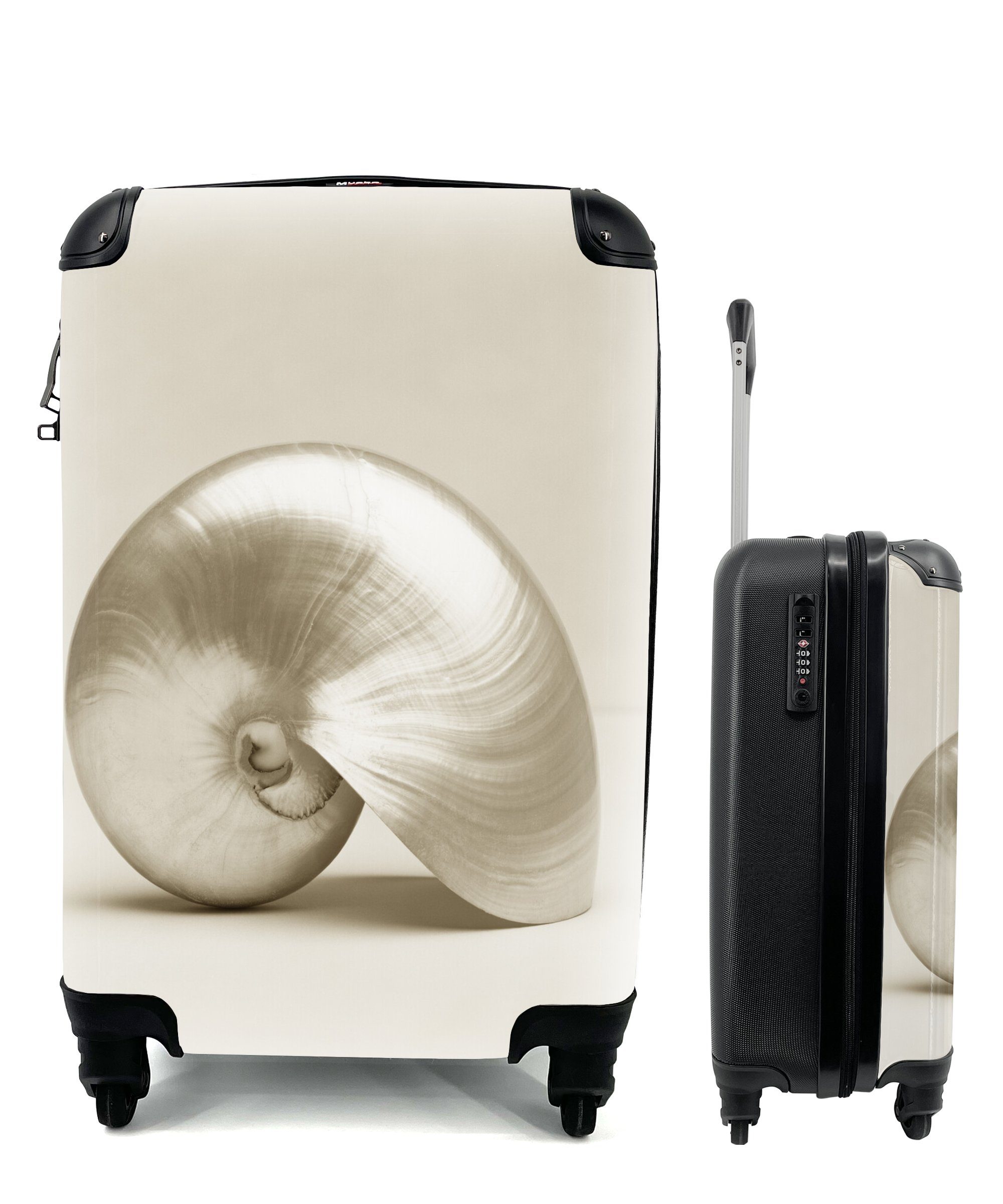 4 -Perle -Weiß, Trolley, Handgepäck MuchoWow Reisekoffer Reisetasche rollen, Rollen, Muschel Ferien, mit für Handgepäckkoffer