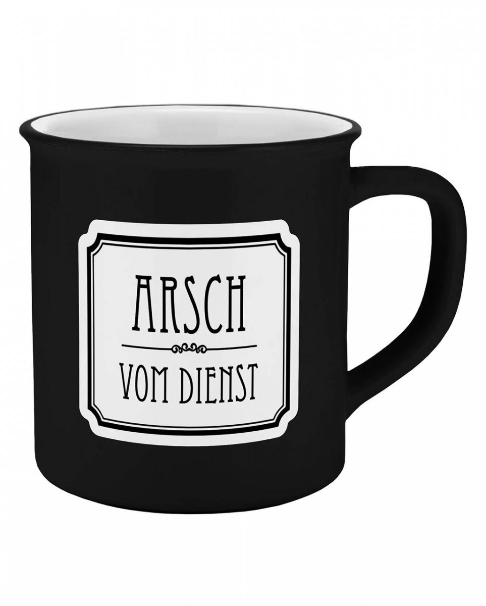 Horror-Shop Geschirr-Set Arsch vom Dienst Tasse in Emaille Optik als Gesche, Keramik