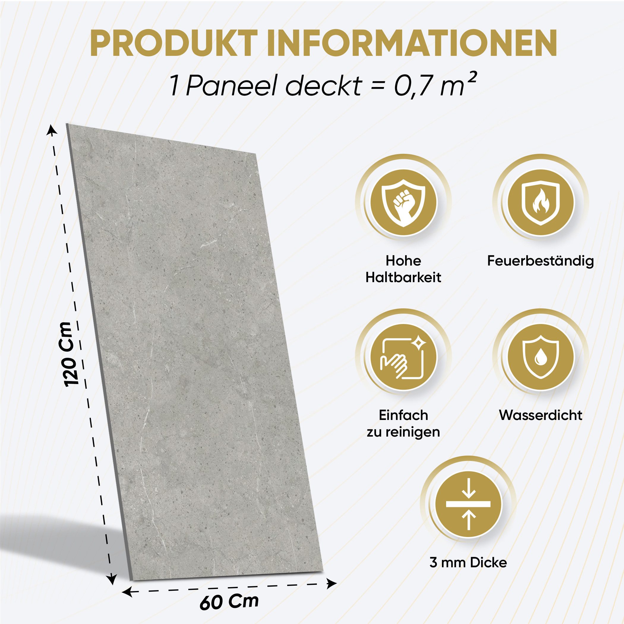 IZODEKOR 3D Wandpaneel IZODEKOR SPC Wandpaneel Betonoptik Dunkelgrau 60x120cm Wasserfest, Wasserfest, Kratzfest, Leichtgewicht, Emissionsklasse
