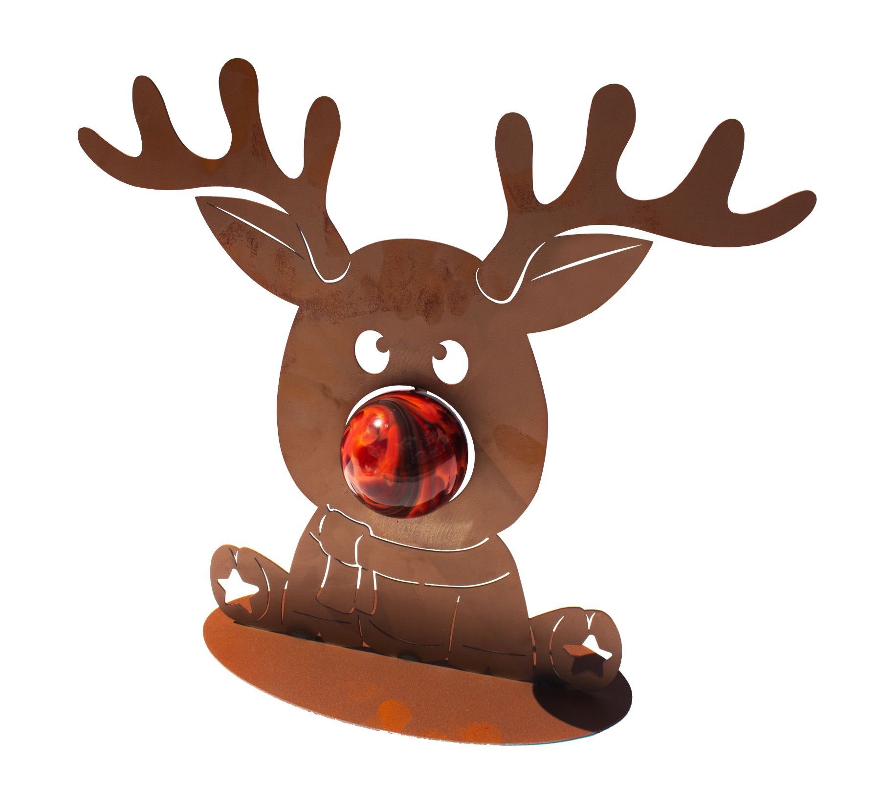 Ferrum Art Design Weihnachtsfigur Freches Rentier Rudolph mit Glaskugel