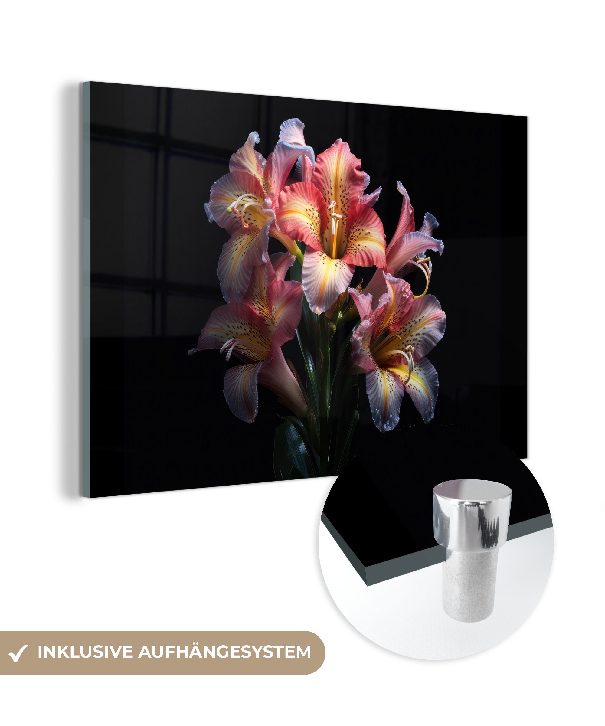 MuchoWow Acrylglasbild Tigerlilie - Blumen - Rosa - Natur - Porträt, (1 St), Glasbilder - Bilder auf Glas Wandbild - Foto auf Glas - Wanddekoration | Bilder