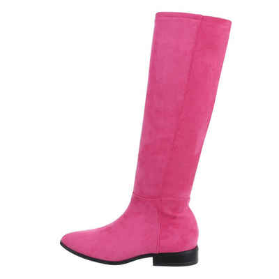 Ital-Design Damen Elegant Stiefel Blockabsatz Flache Stiefel in Pink
