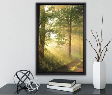 Pixxprint Leinwandbild Waldweg, Wanddekoration (1 St), Leinwandbild fertig bespannt, in einem Schattenfugen-Bilderrahmen gefasst, inkl. Zackenaufhänger