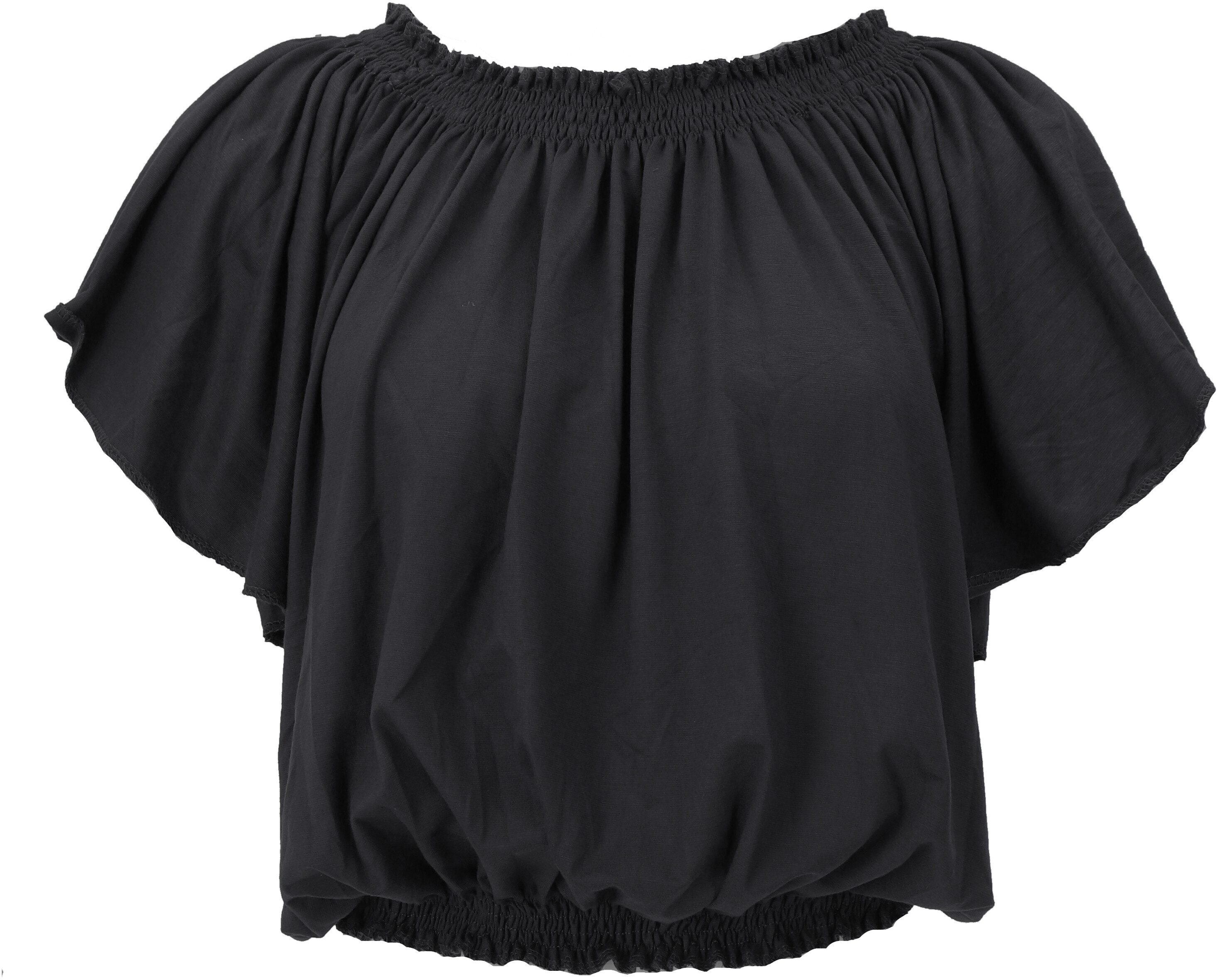 Guru-Shop T-Shirt Schulterfreies Top, Carmen Shirt - schwarz Ethno Style, alternative Bekleidung, Festival