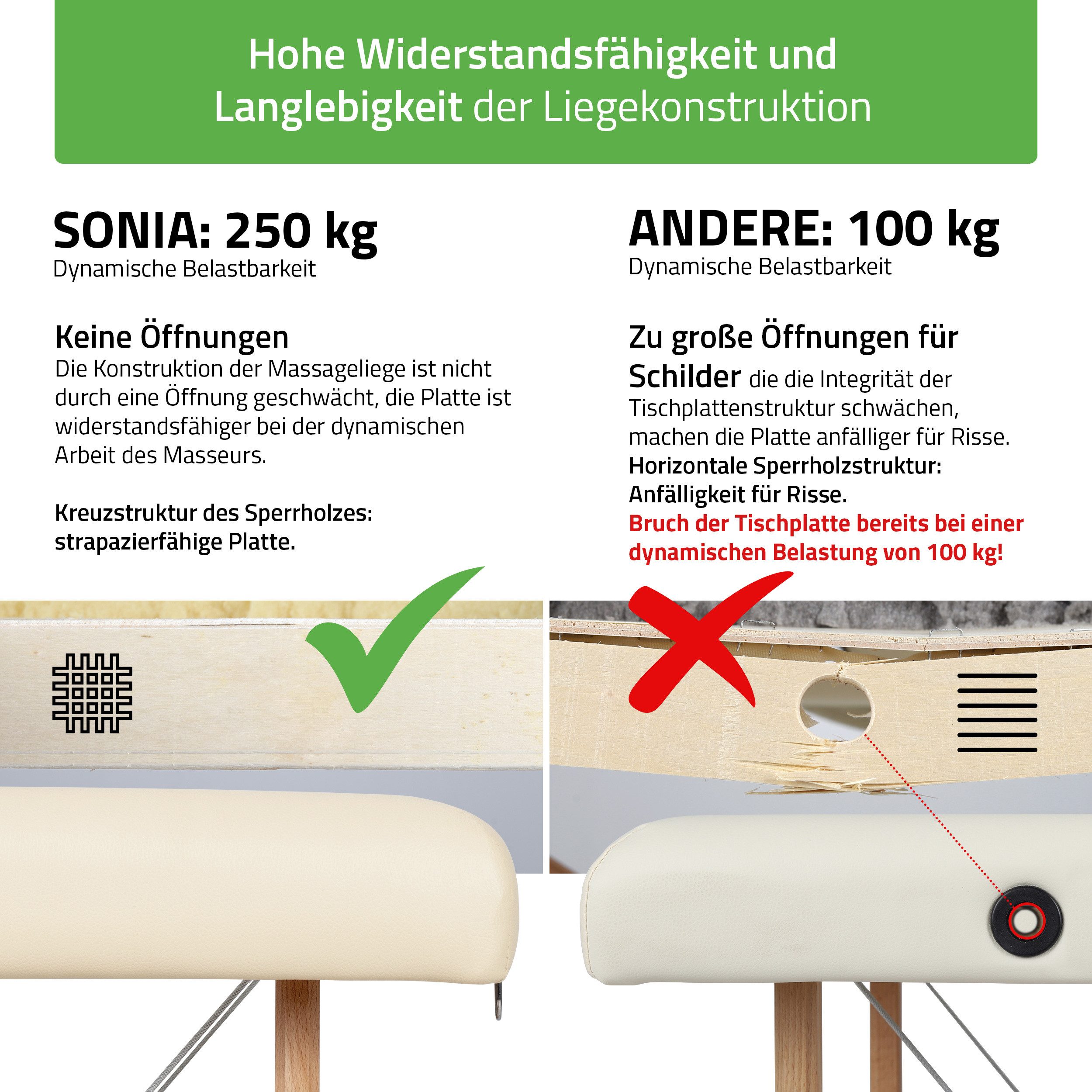 Habys Massageliege Sonia 2 Zonen Massagetisch Klappbar, Kosmetikliege Ultralight