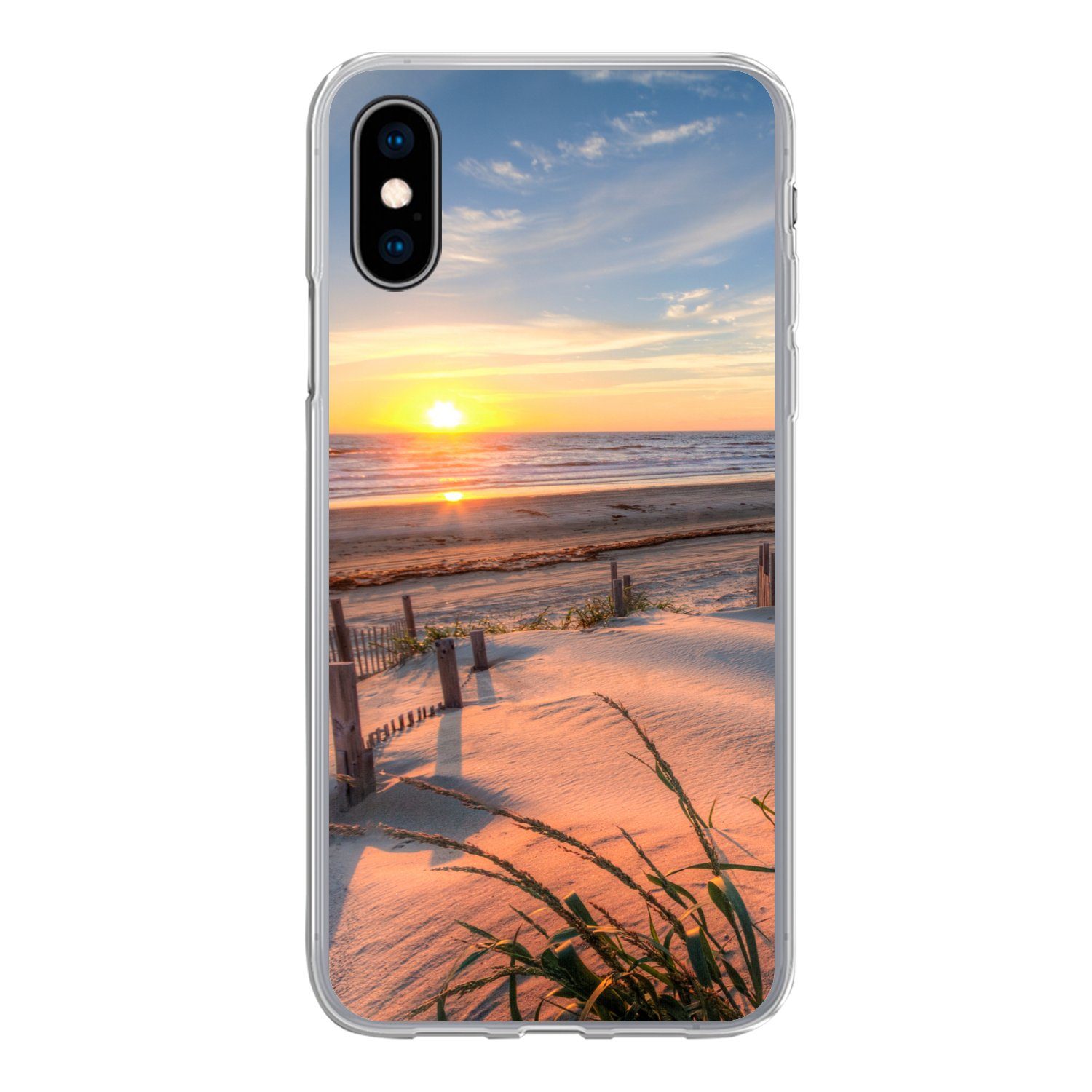 MuchoWow Handyhülle für Apple iPhone X Strand - Meer - Düne - Sonnenuntergang - Landschaft, Smartphone-Bumper, Print, Handy Schutzhülle Dünn