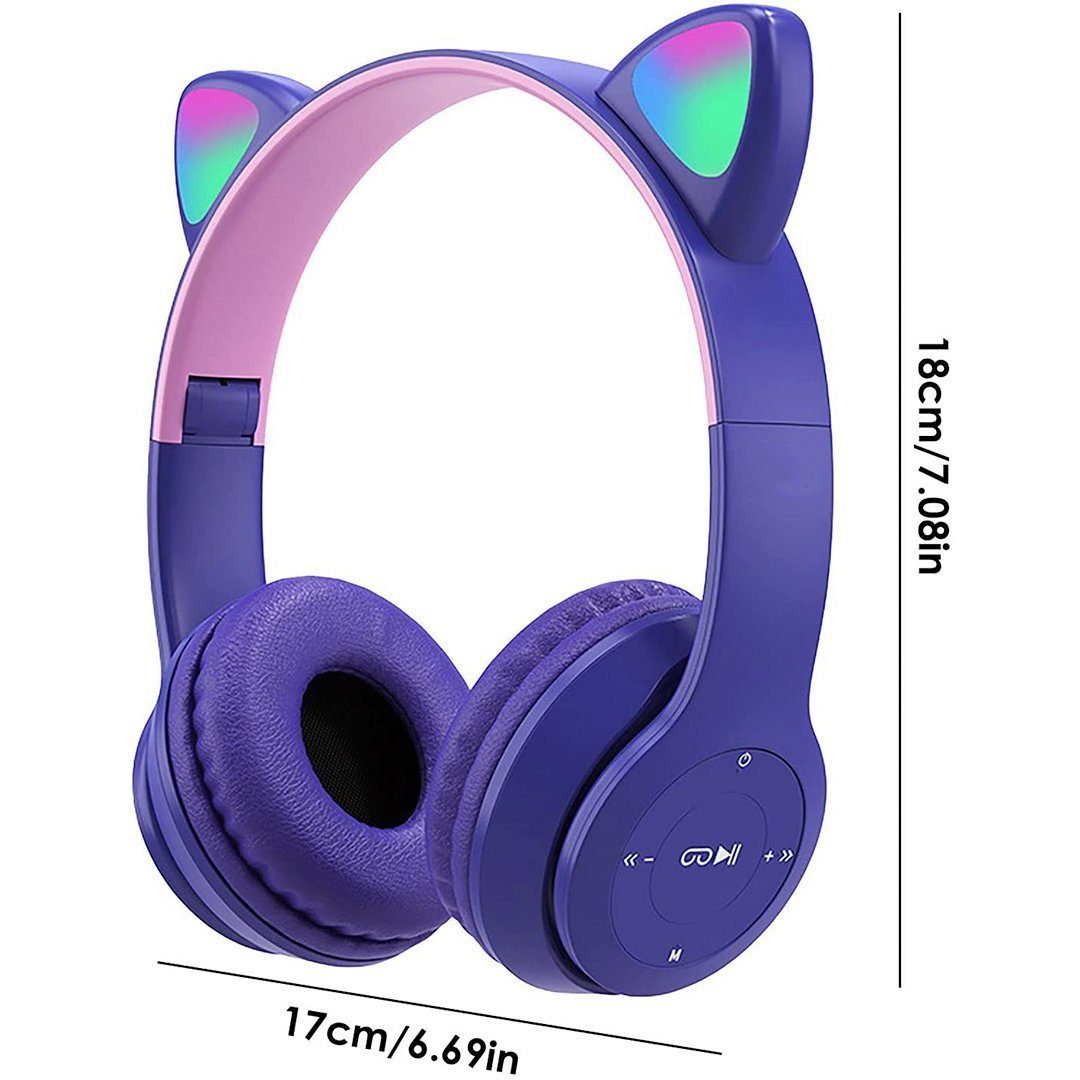AUKUU Kabellose Bluetooth-M?dchen-Kopfh?rer, faltbare Katzenohr-Kopfh?rer, für) (mit Farblichtern, (Bluetooth-Kopfh?rer On-Ear-Kopfhörer