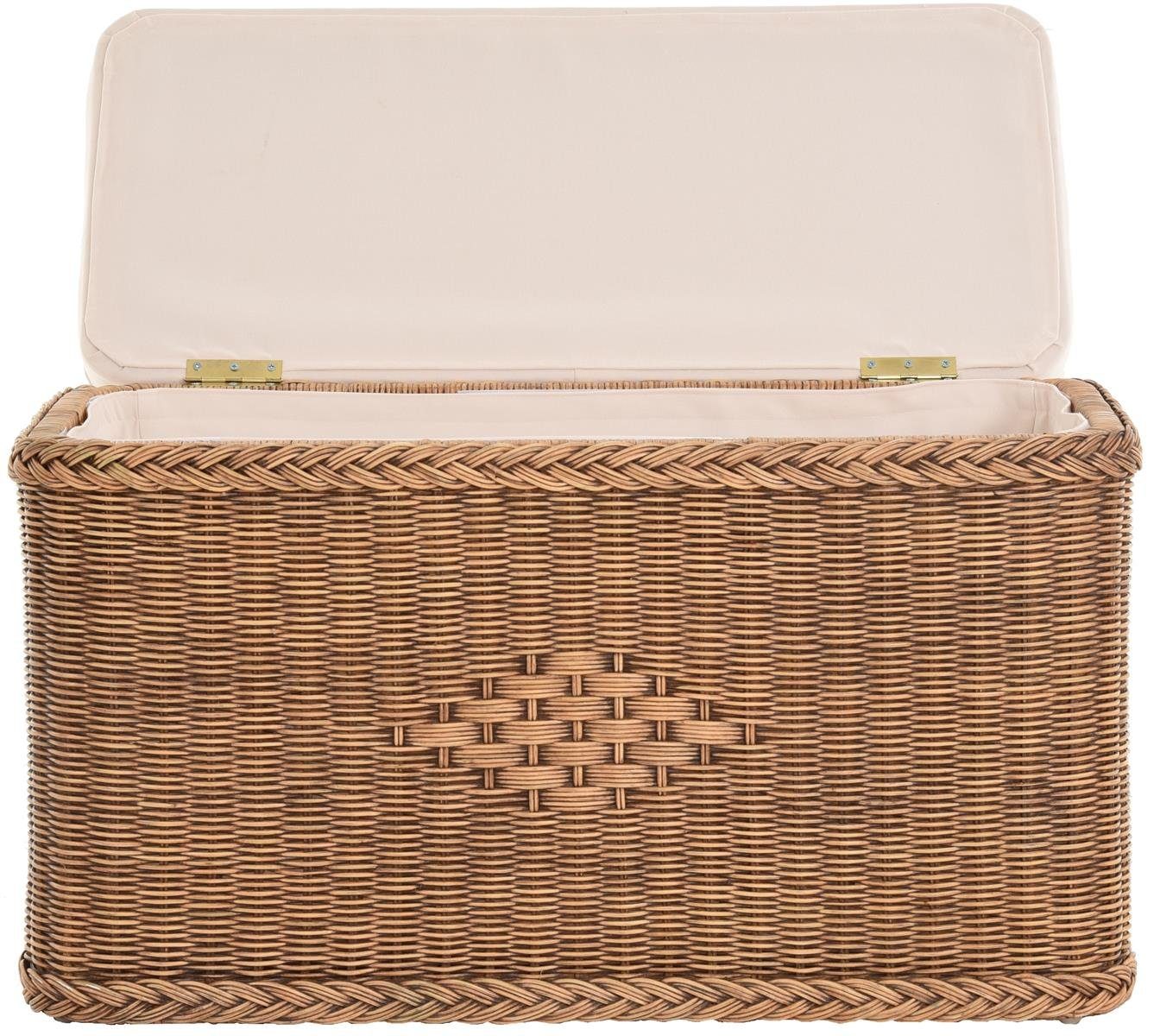 Krines Home Wäschetruhe Rechteckige Truhe Sitztruhe gepolstert mit Deckel Natur-Rattan (Wäschebox mit Inlett), Sitzbank mit Stauraum