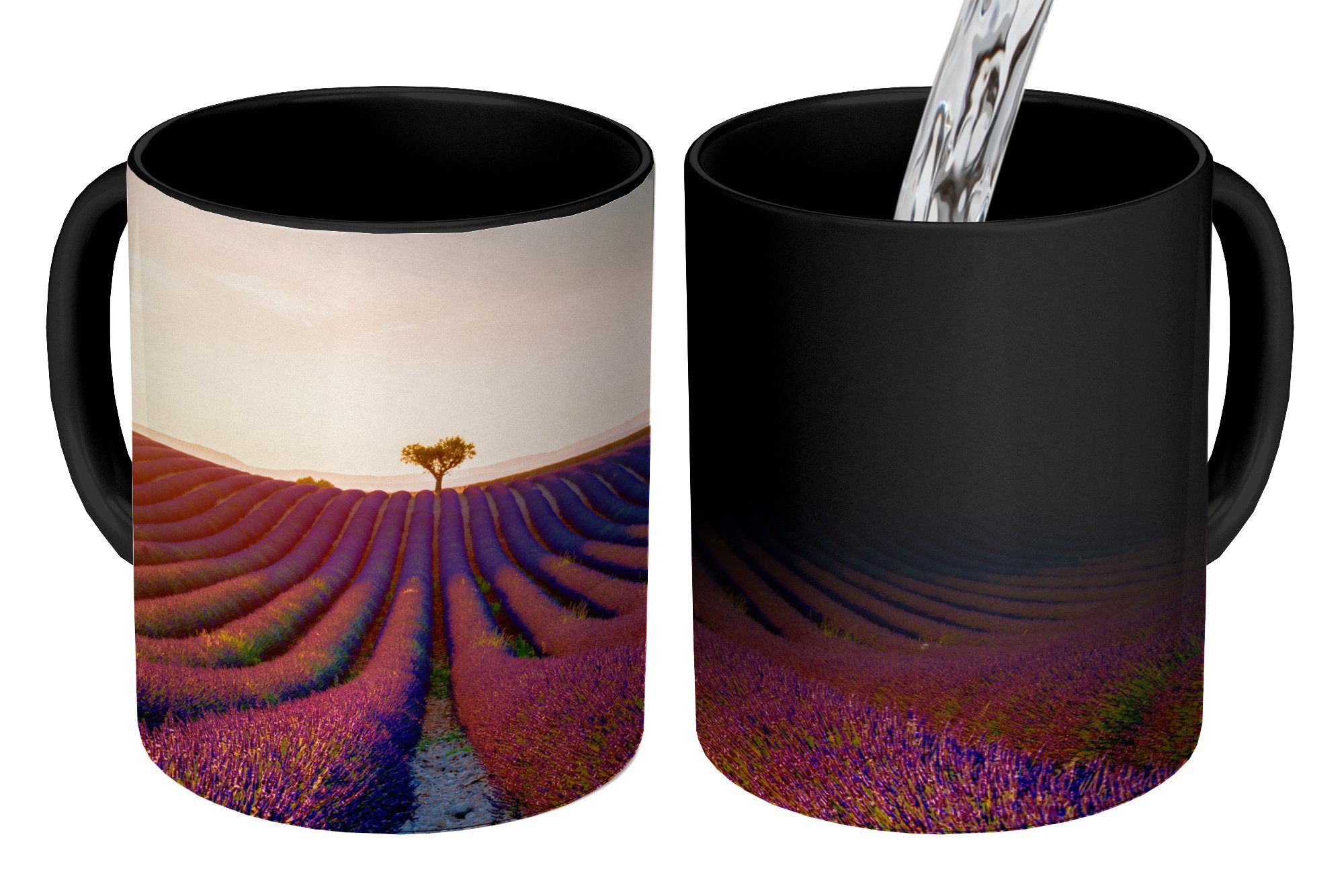 MuchoWow Tasse Bild eines violetten Lavendelfeldes in Valensole, Frankreich, Keramik, Farbwechsel, Kaffeetassen, Teetasse, Zaubertasse, Geschenk