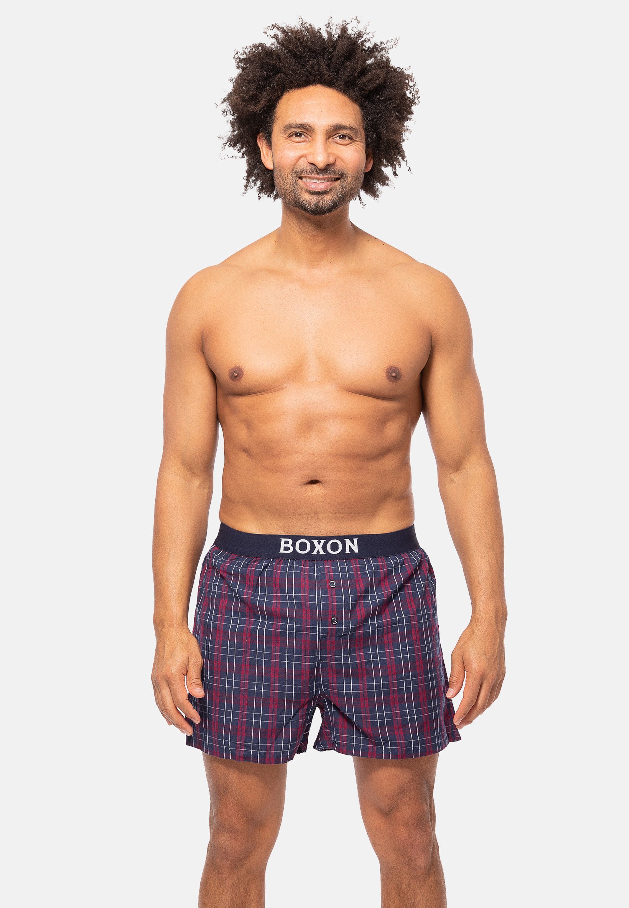 BOXON Boxershorts 6er Pack Web Baumwolle 6-St) Gummibund Softer - - - (Spar-Set, Mit Eingriff Bordeux Boxershorts