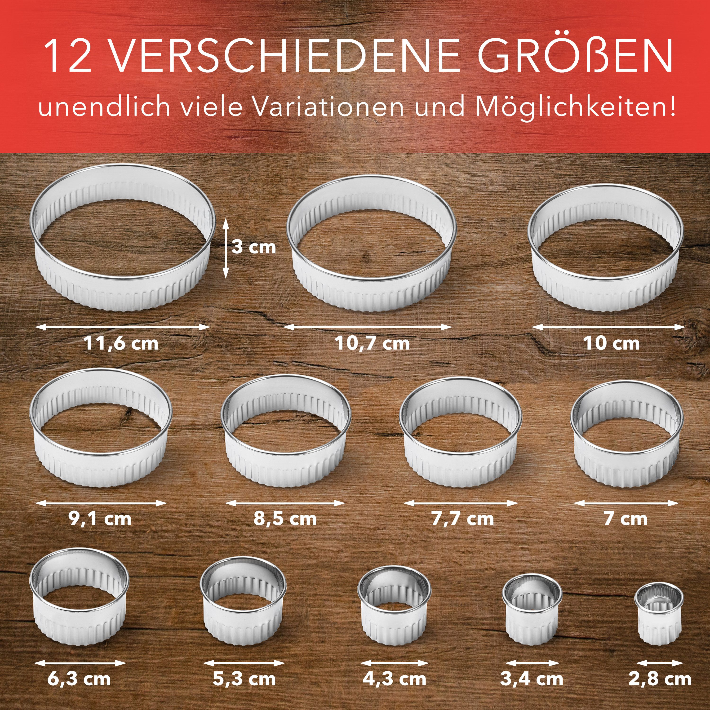 AVANA Ausstechform gewellt Ausstecher Ringe Keksformen Cookie Cutter Set Rund Plätzchen, Edelstahl, (12 Stück), Ausstechformen mit Aufbewahrungsbox – Bild 3 von 5