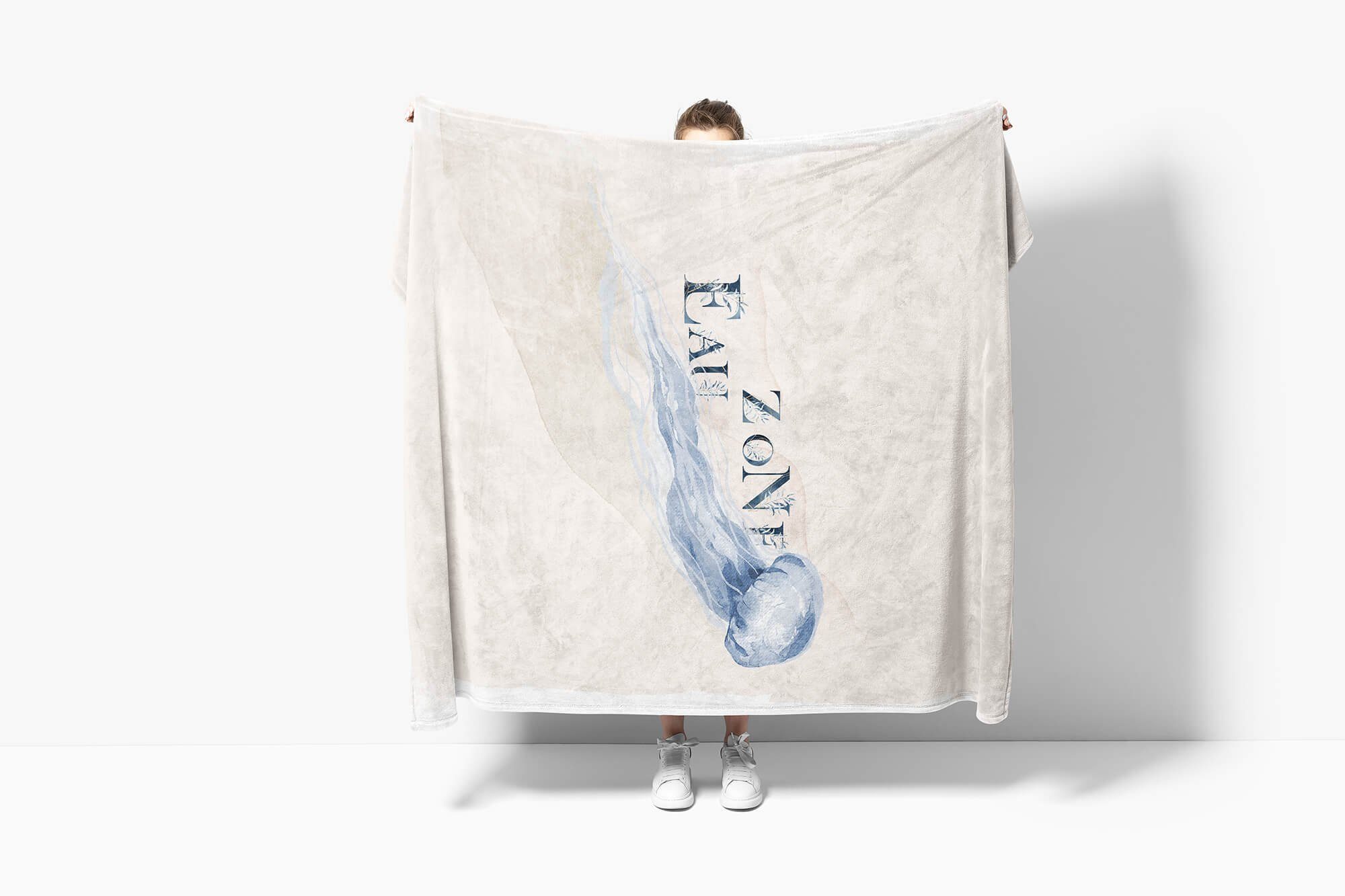 Art Sinus Kunstvoll Saunatuch Strandhandtuch Handtuch Qualle (1-St), Handtücher Kuscheldecke Blau, Motiv Ozean Baumwolle-Polyester-Mix Handtuch