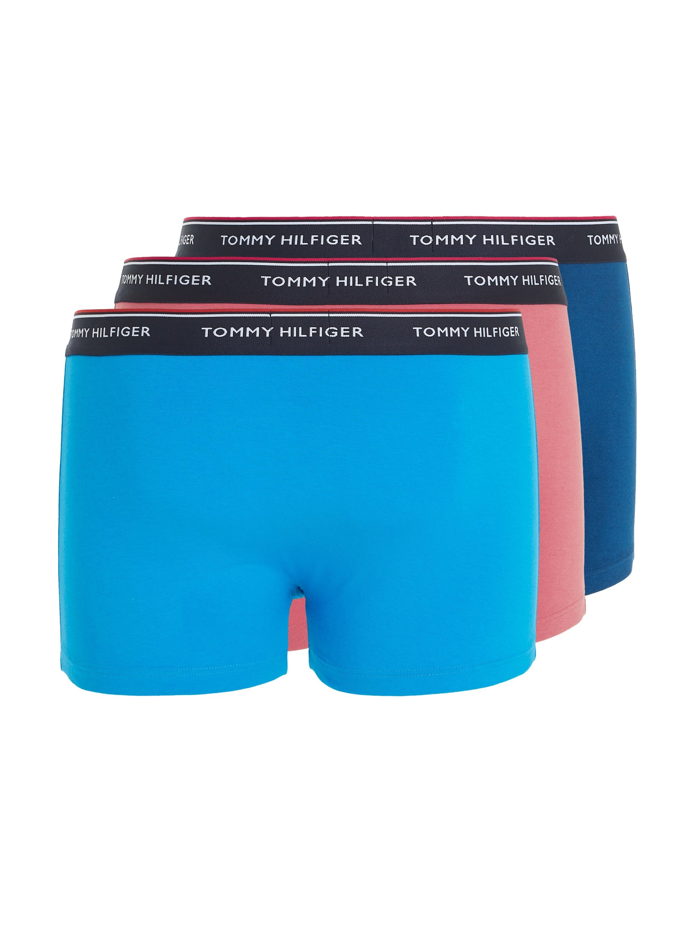 3P 3er-Pack) Hilfiger TRUNK Underwear Logo-Elastikbund mit 3-St., Red Indigo/Dockside Aqua/Deep Tommy (Packung, Trunk