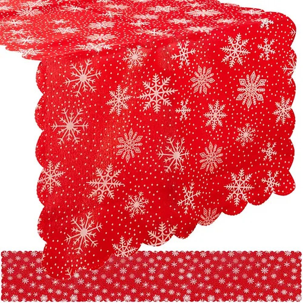 Ruhhy Tischläufer Tafellaeufer Tischdeko (Spar-Set 1-tlg, 220x35cm pflegeleicht), Schneeflockenmuster, pflegeleicht, waschbar