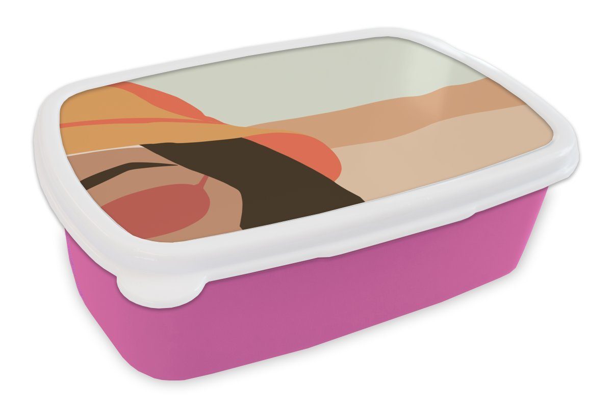 MuchoWow Lunchbox Frau - Sonnenbrille - Strand - Pastell, Kunststoff, (2-tlg), Brotbox für Erwachsene, Brotdose Kinder, Snackbox, Mädchen, Kunststoff rosa
