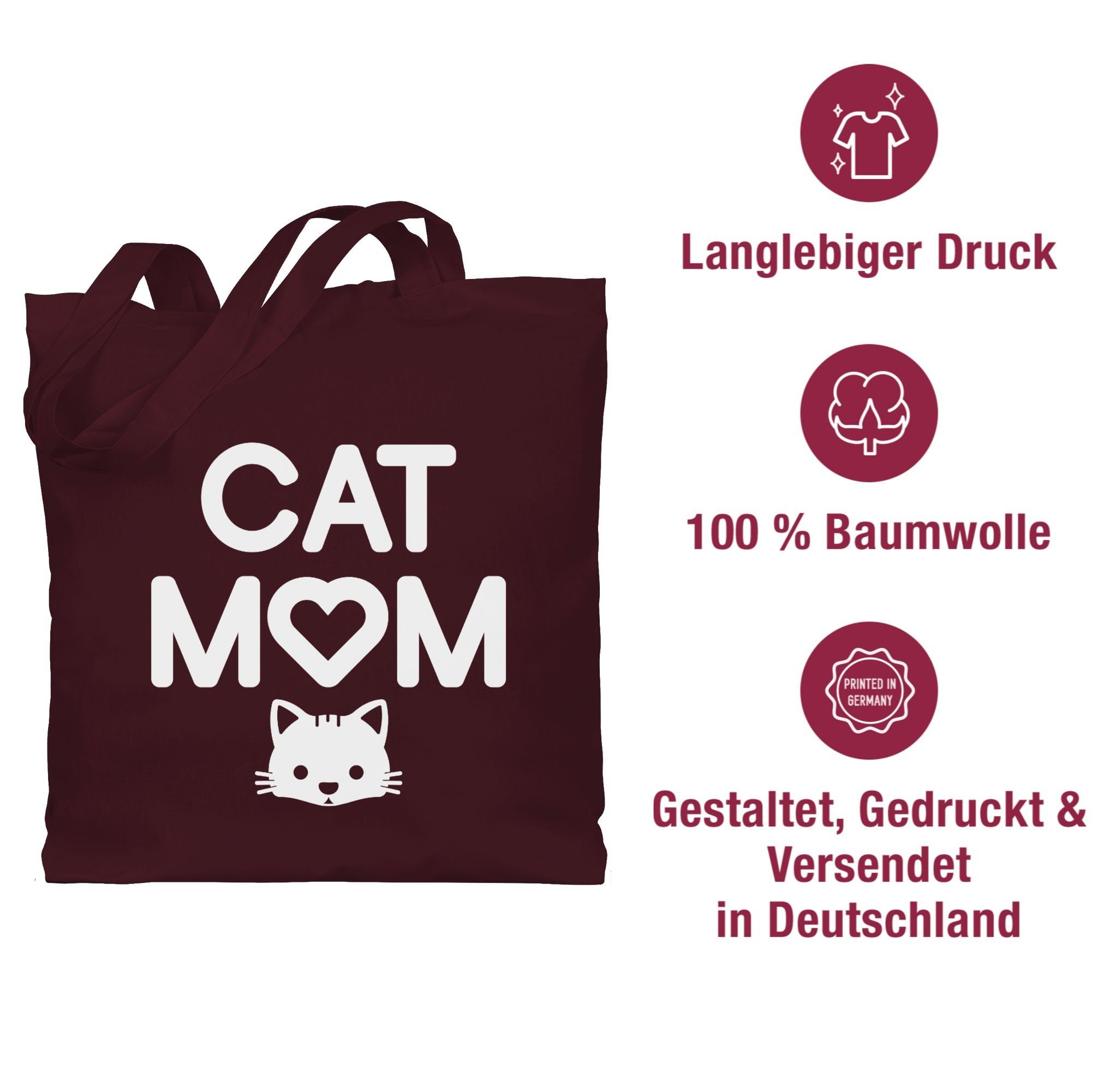 3 Katzenkopf, Shirtracer mit Cat Spruch Bordeauxrot Mom Sprüche Statement Umhängetasche