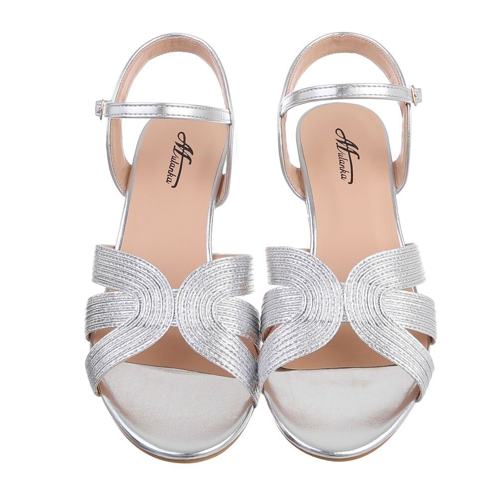 Abendschuhe Elegant Sandaletten Damen Ital-Design & Blockabsatz in Sandalen Silber Sandalette