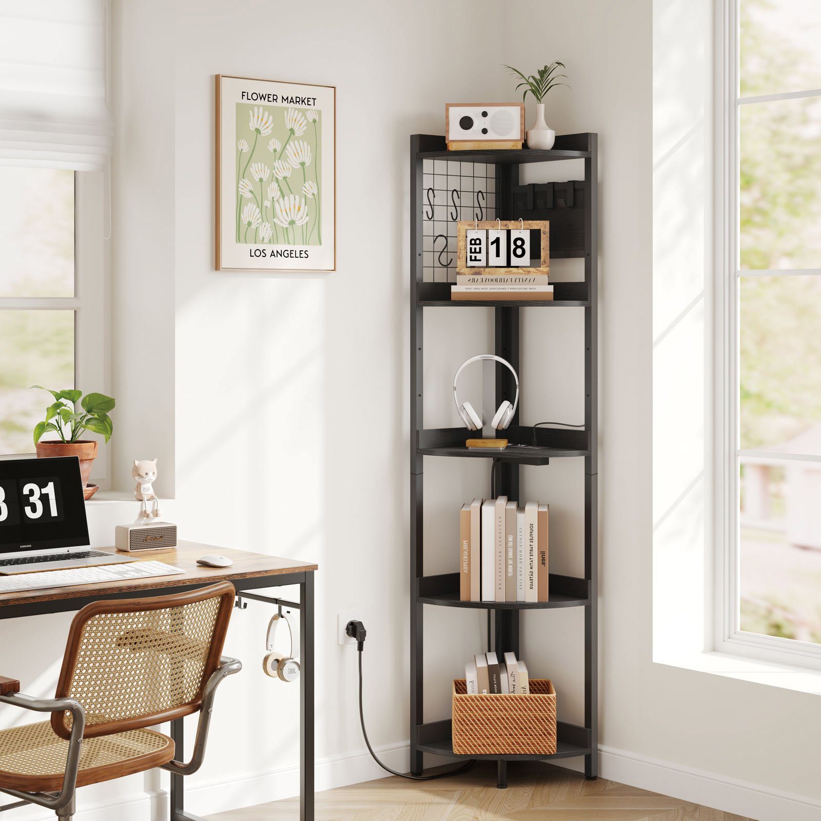 Dripex Eckregal 5 Ebenen Standregal mit LED Beleuchtung und Steckdosen,35x35x170cm – Bild 4 von 5