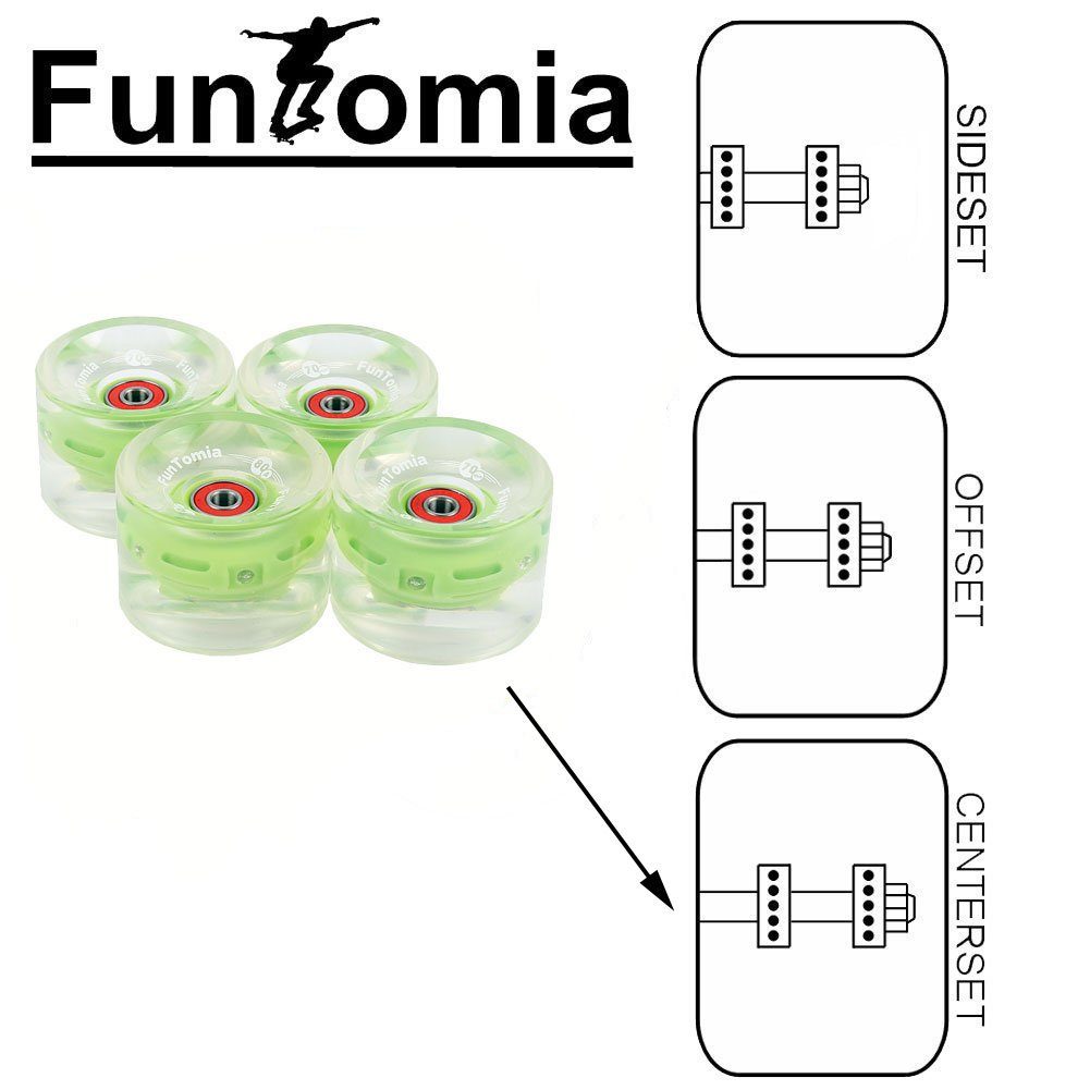 inkl. Wheels) Rollenhärte FunTomia (LED) 70x51mm Magnet grün 4 Rollen Mach1® 80A LED 80A und Spacer Longboard/Skateboard FunTomia (Big Stück Kugellager Longboard in