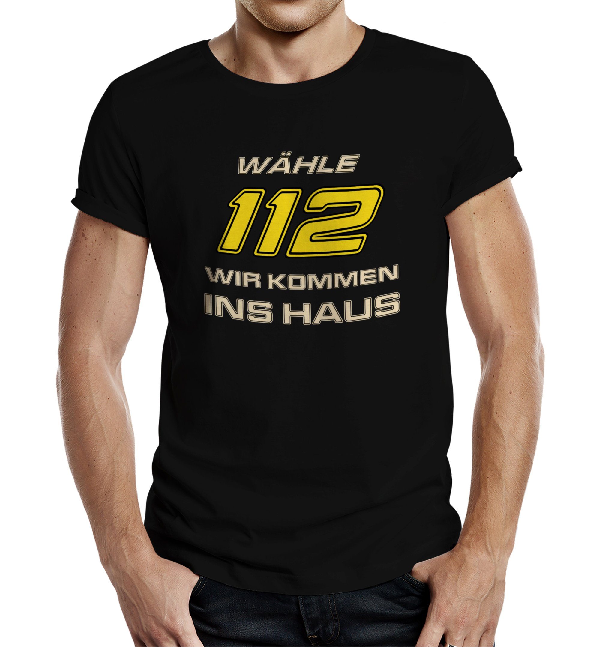 T-Shirt Wähle 112 T-Shirt Hausbesuche Feuerwehr Rahmenlos - für