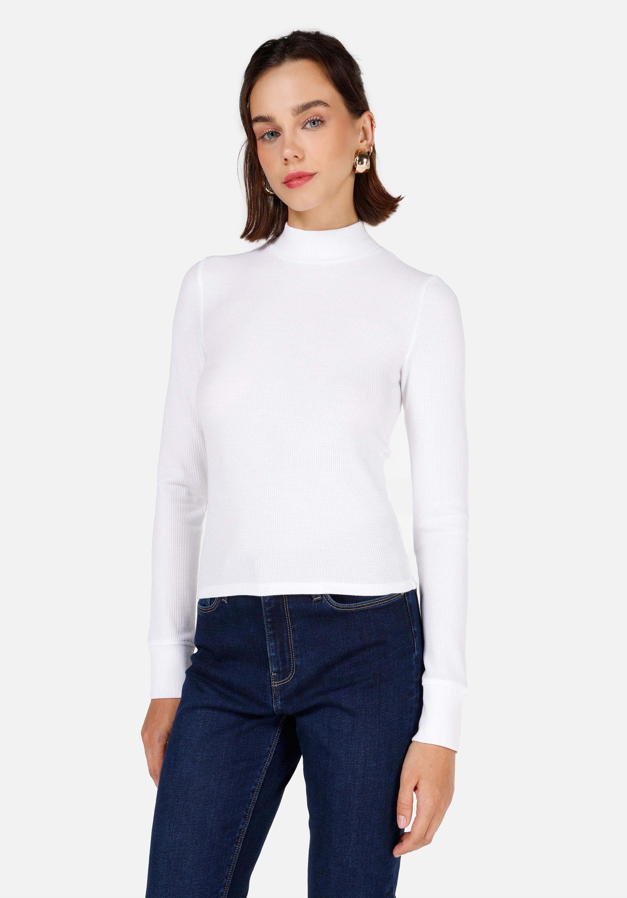 T-Shirt Colins Slim Fit Stehkragen Unifarbenes Langarm-T-Shirt für Damen