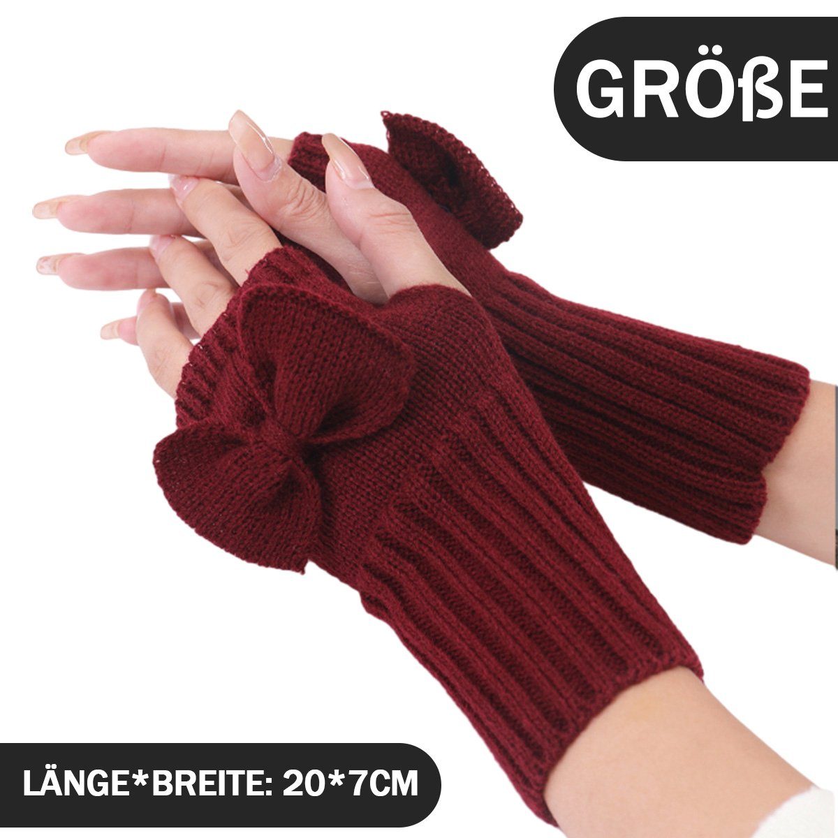 Kurzer,für Fingerlose Strickhandschuhe Strick Rotwein Jormftte stulpen Handschuhe Winter Winter Damen