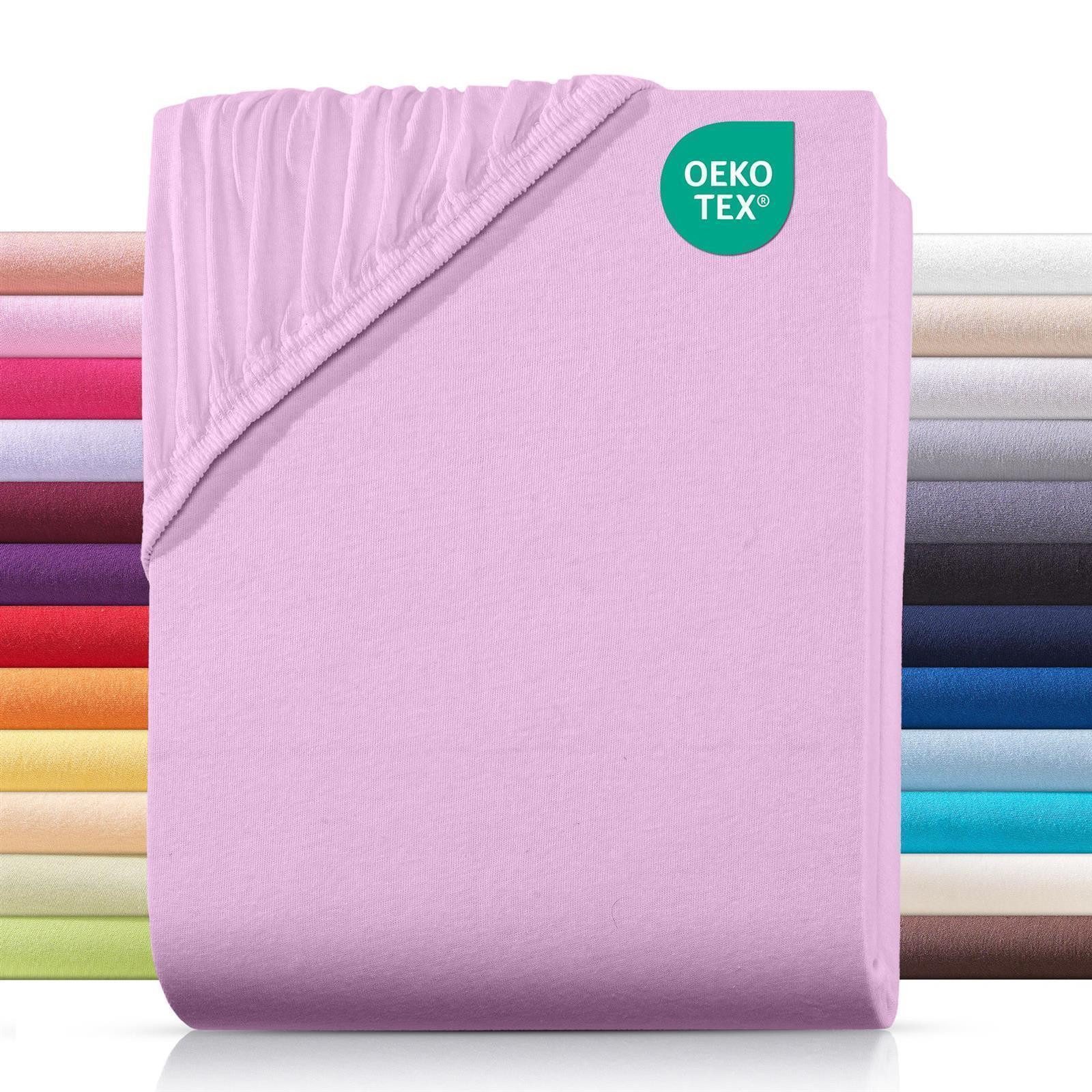 Carpe Sonno Spannbettlaken Jersey 90x200 100x200 120x200 140x200 160x200 180x200 200x200 70x140, Jersey, Gummizug: rundum, (1 Stück), 100% Baumwolle Spannbettlaken 100x200 Spannbetttuch Rosa
