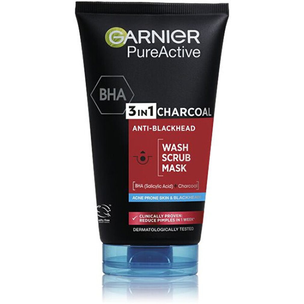GARNIER Gesichtsmaske 3v1 Black Pure Active intensive Aktivkohle Anti Mitesser 150ml