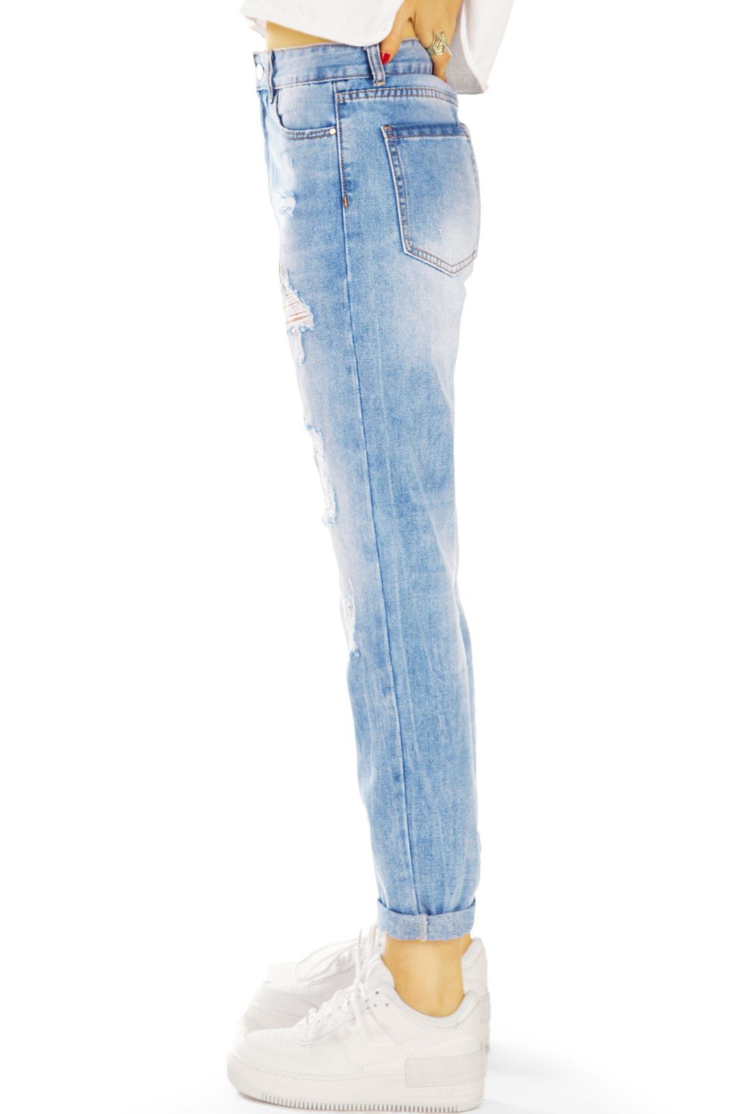 Damen Destroyed - Waist Mom-Jeans styled High be - 5-Pocket-Style Bequem Jeans Locker - j6e Mom Hose